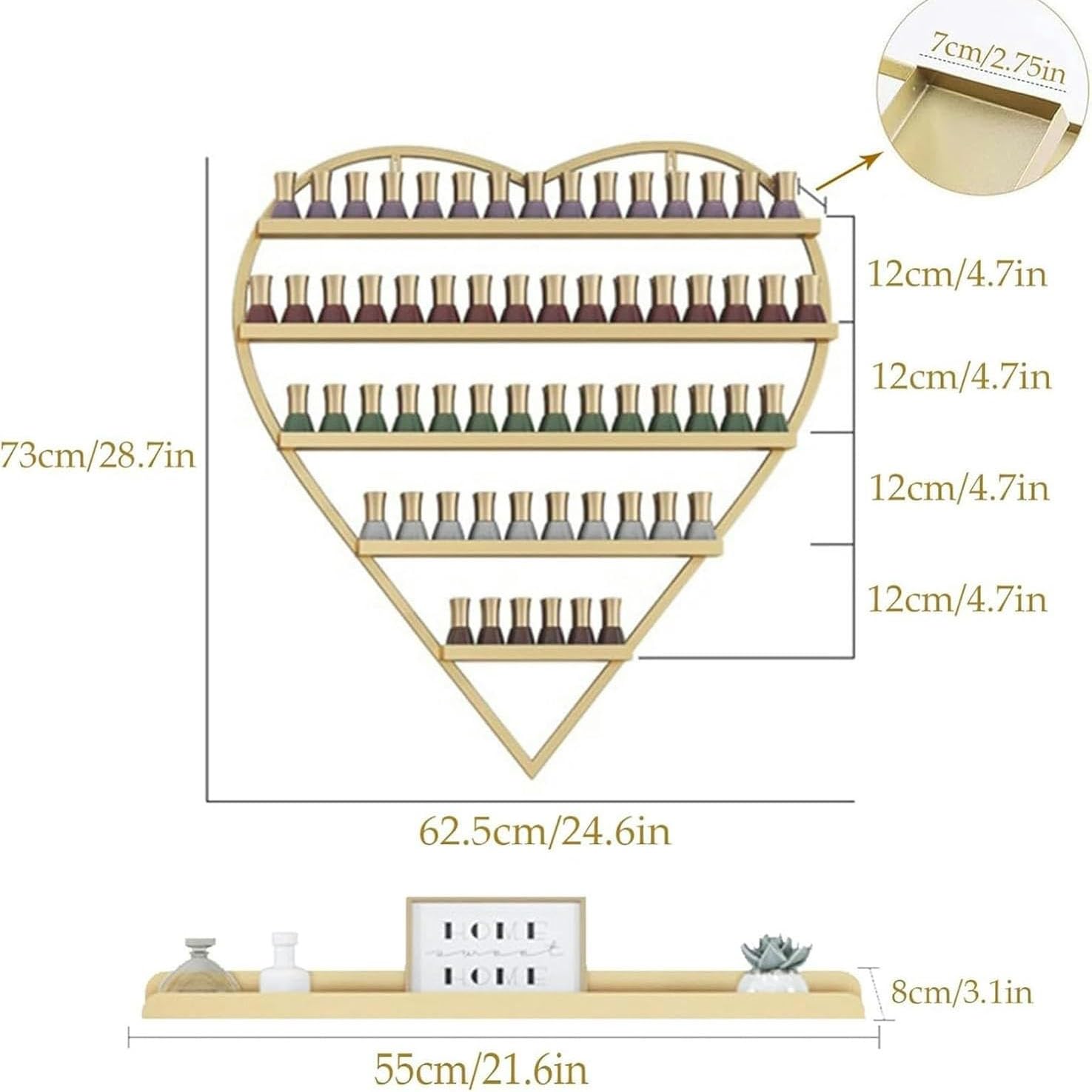 Espositore per cosmetici in ferro bianco a 5 ripiani, montaggio a parete, per rossetti e profumi, perfetto per casa spa e saloni di bellezza, contiene 420 bottiglie.