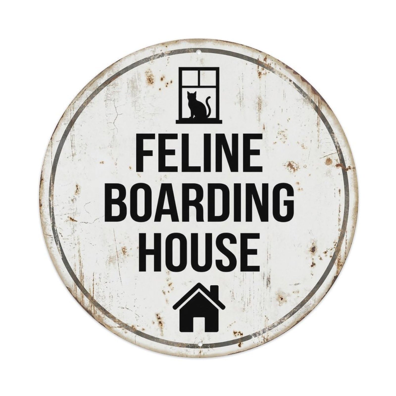 Vintage Feline Boarding House Decor Metal Tin Sign