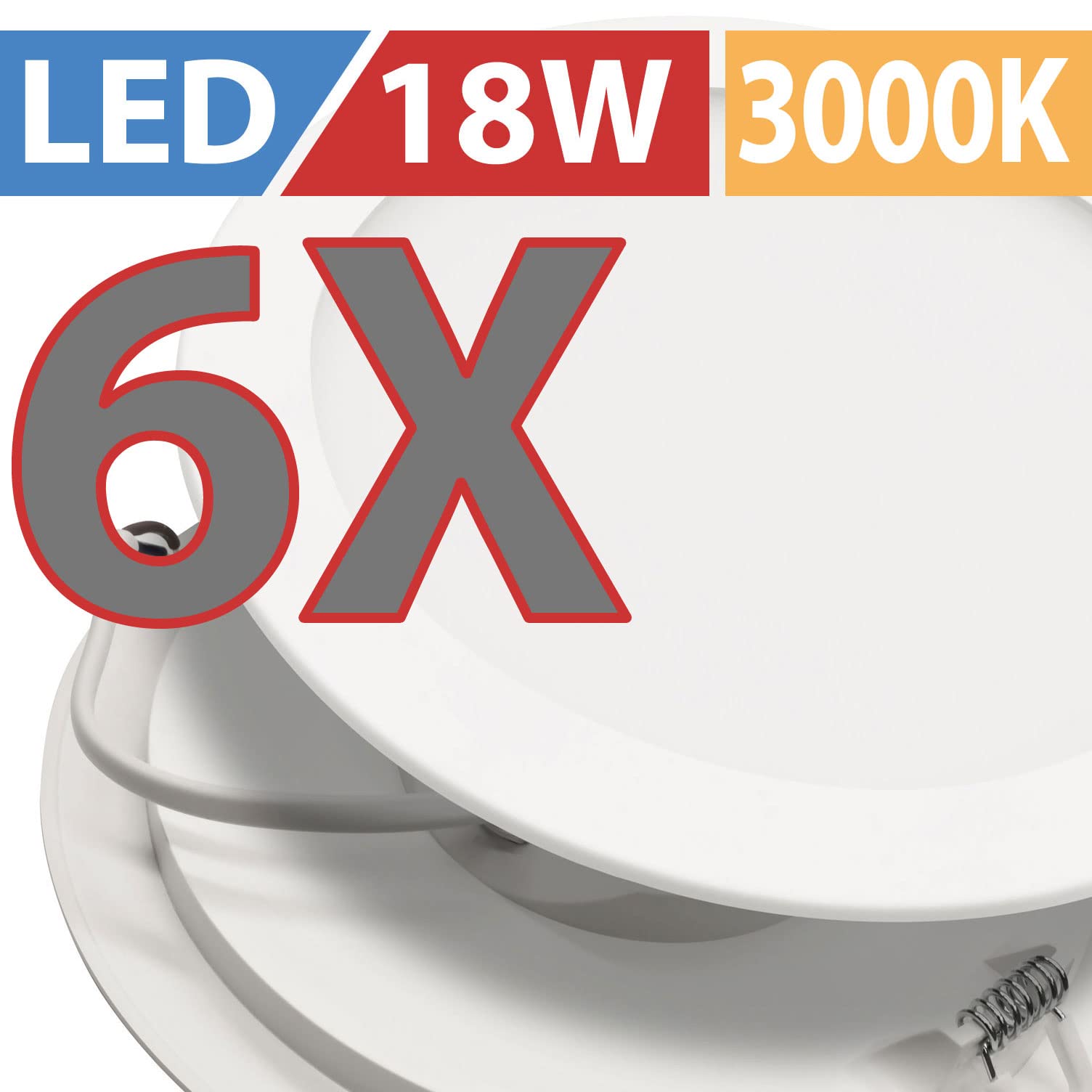 Maxkomfort 6er Set LED Panel 18W rund ultraslim warmweiß 3000K – Einbaustrahler Spot Deckenleuchte – leichte Kunststoff-Ausführung für Wohn- & Geschäftsräume MBY-18W