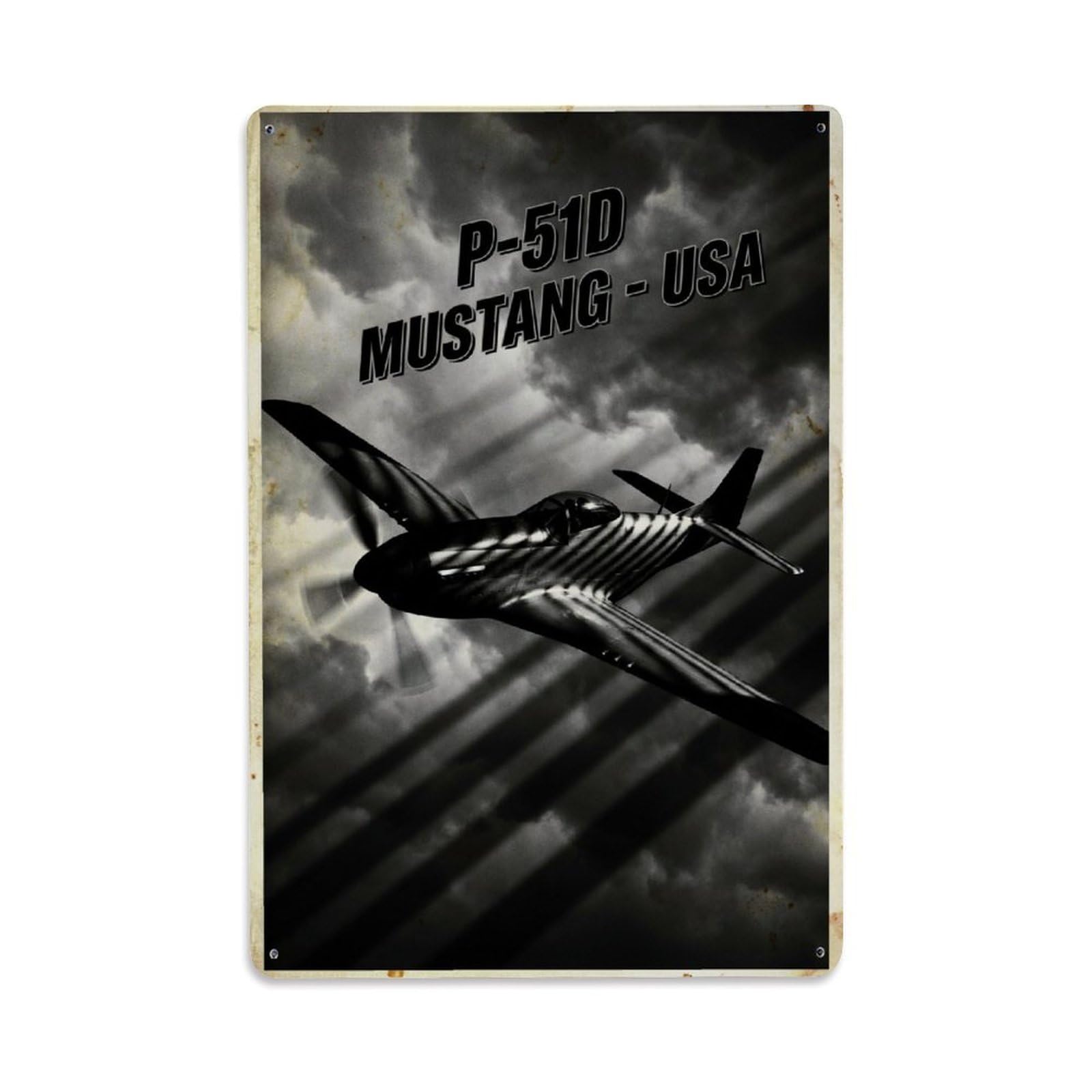 Mechanical Punk P-51D Mustang Vintage Aviation Metal Tin Sign Plaque Wall Decor for Cafe, Man Cave, Club Bar, Office, Home Garden Round Metal Poster 8x12Inch