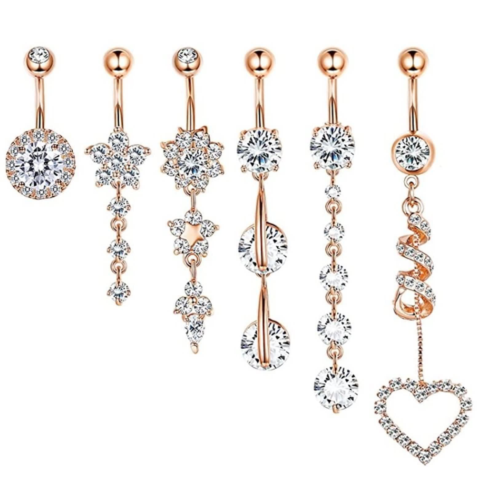 Piercing Bauchnabel Herz, Belly Piercing Jewelry 14 Gauge Chirurgenstahl Schmuck Bauchnabelpiercing Set Blume Rundes Zirkonia