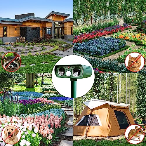 Solar Katzenschreck,Ultraschall Tiervertreiber Katzenabwehr,Wasserdicht Marderschreck mit PIR-Bewegungssensor Katzenschreck für Garten,Wirksam Gegen Katzen,Hunde,Marder,und Vögel Schädlineg(Grün)