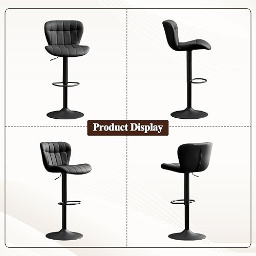 Miniatura 6 de Furniliving Juego de 2 taburetes de bar modernos, de piel sintética para isla de cocina, taburetes giratorios tapizados de altura con respaldo,