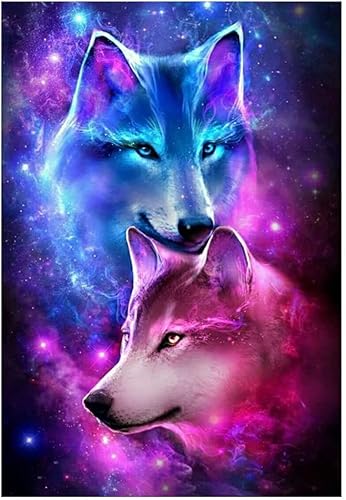 5D Diy Diamond Art Painting Kits Full Drill, Color Wolf Diamond Art Kits, Crystal Diamond Cross Stitch Embroidery Gem Pictures Painting Kits By Numbers For Home Wall Decor Gifts - 12X16 Inch #TOP19