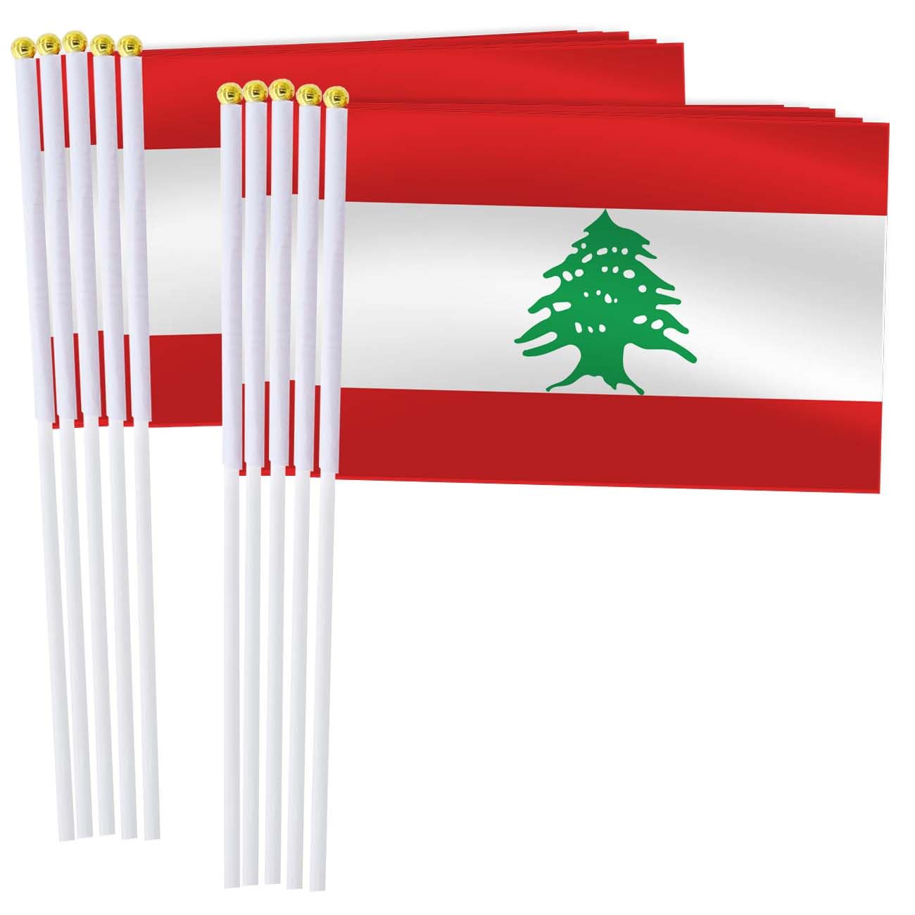 RaymNord 25 Pack Lebanon Handheld Small Flag,Mini Lebanese Hand Held Miniature Stick Decor