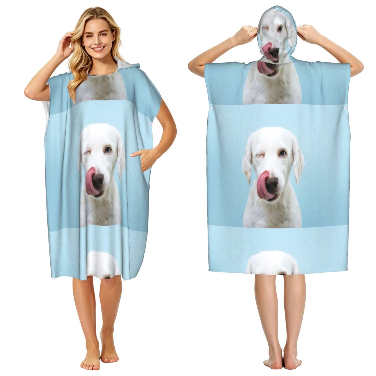 Poadnly Funny Labrador, Adult Hooded Beach Towel 90 x 110 cm,Changing Bath Robe, Surf Poncho Towel For Women Men