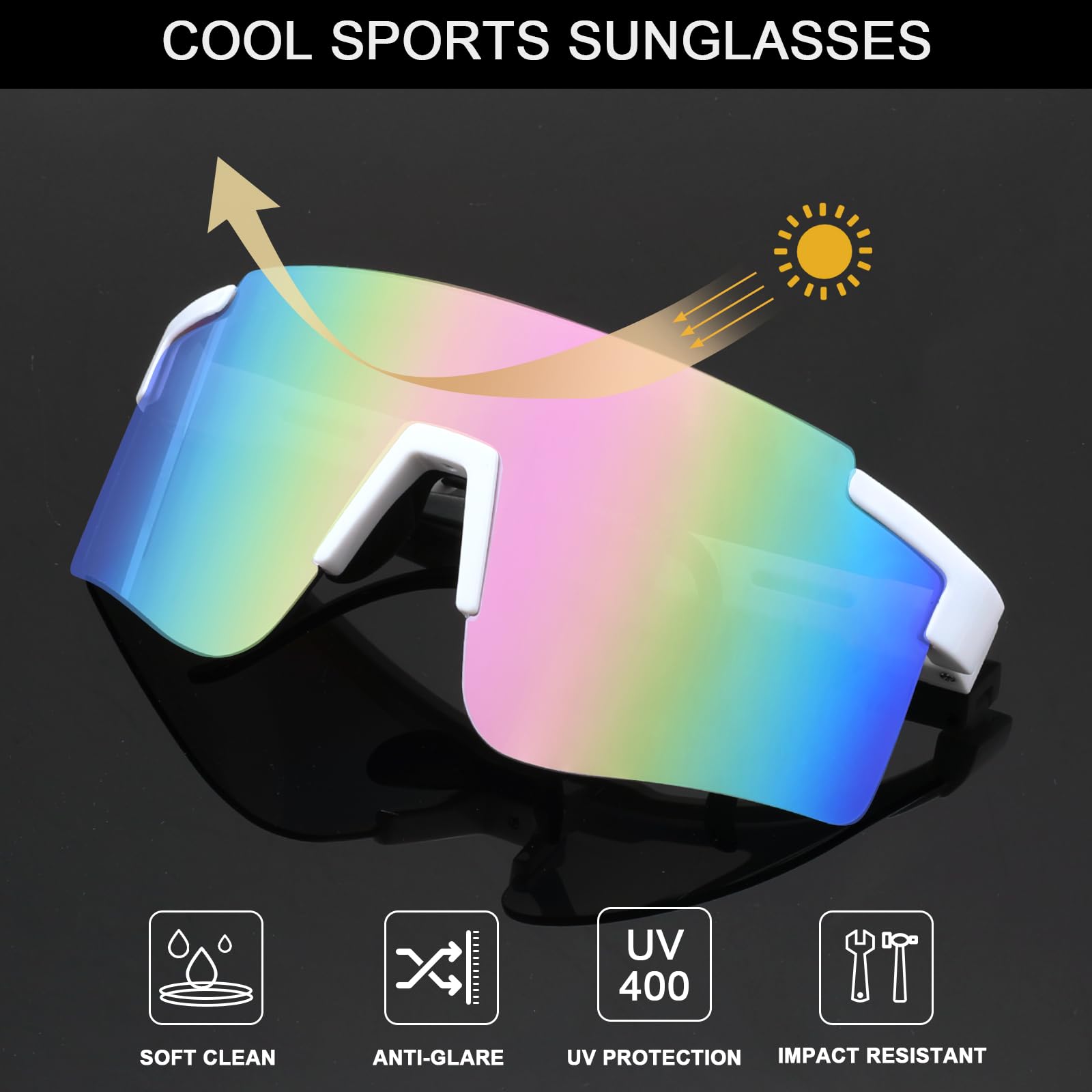 Lunettes de soleil de cyclisme pour homme et femme des années 80 avec visière réglable pour enfants de 8 à 16 ans