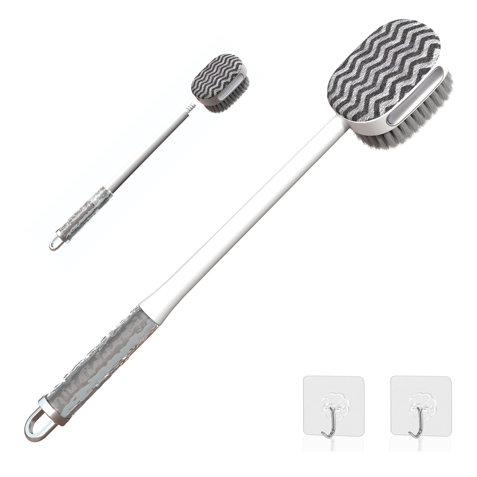 LuxeCasa 2-in-1 Detachable Shower Back Brush – Dual-Sided Body Scrubber with Soft Bristles & Massage Nodes, Exfoliating Dry Brush with Long Handle for