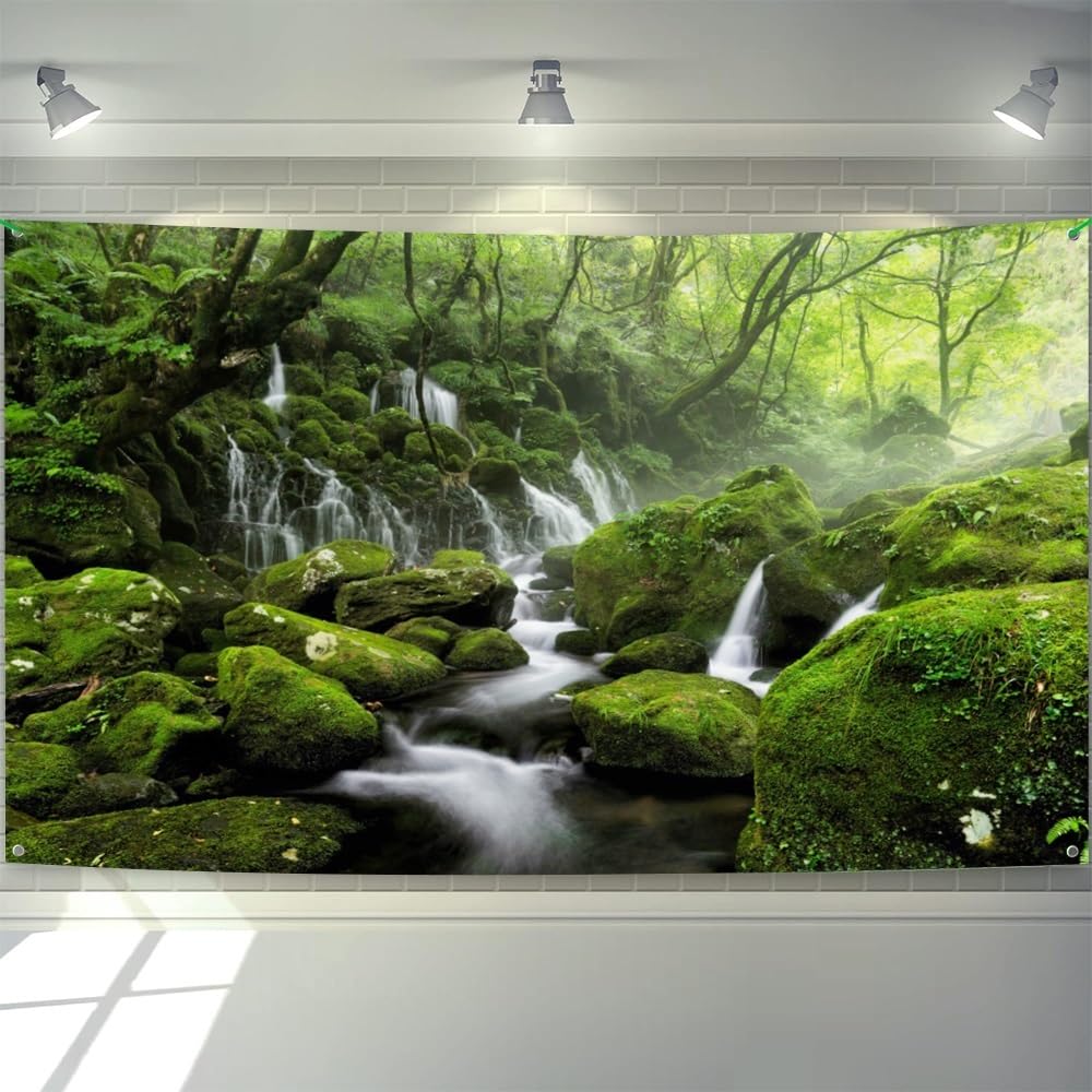 Dschungel-Wasserfall-Garagentorbanner – Tropischer Regenwald-Hintergrund – Wetterfest & Wiederverwendbar Für Partys & Dekoration