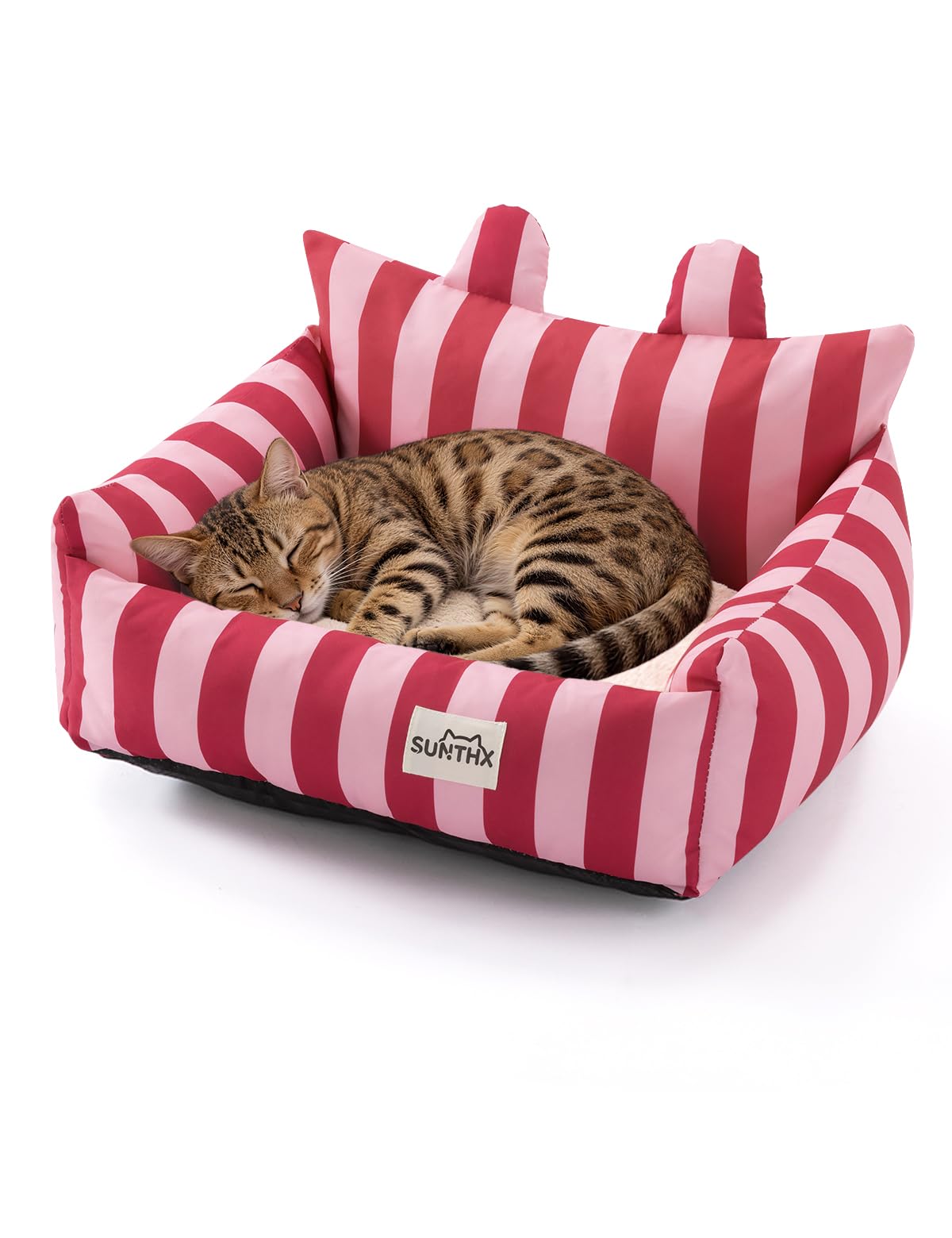 Photo 1 of SUNTHX Cat Couch, Reversible Pet Sofa for Indoor Cats – 2-Sided Cat Sofa with Oxford Fabric and Plush Fleece, Washable Small Dog Couch for Puppies and Senior Pets, Non-Slip Bottom, 22 inch, Pink Red
