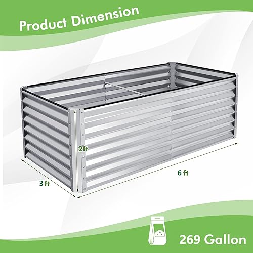 Miniatura 3 de Safstar - Cama de jardín elevada galvanizada, 6 x 3 x 2 pies, kit de maceta elevada de metal con 4 estacas de tierra y 269 galones, cama de jardín