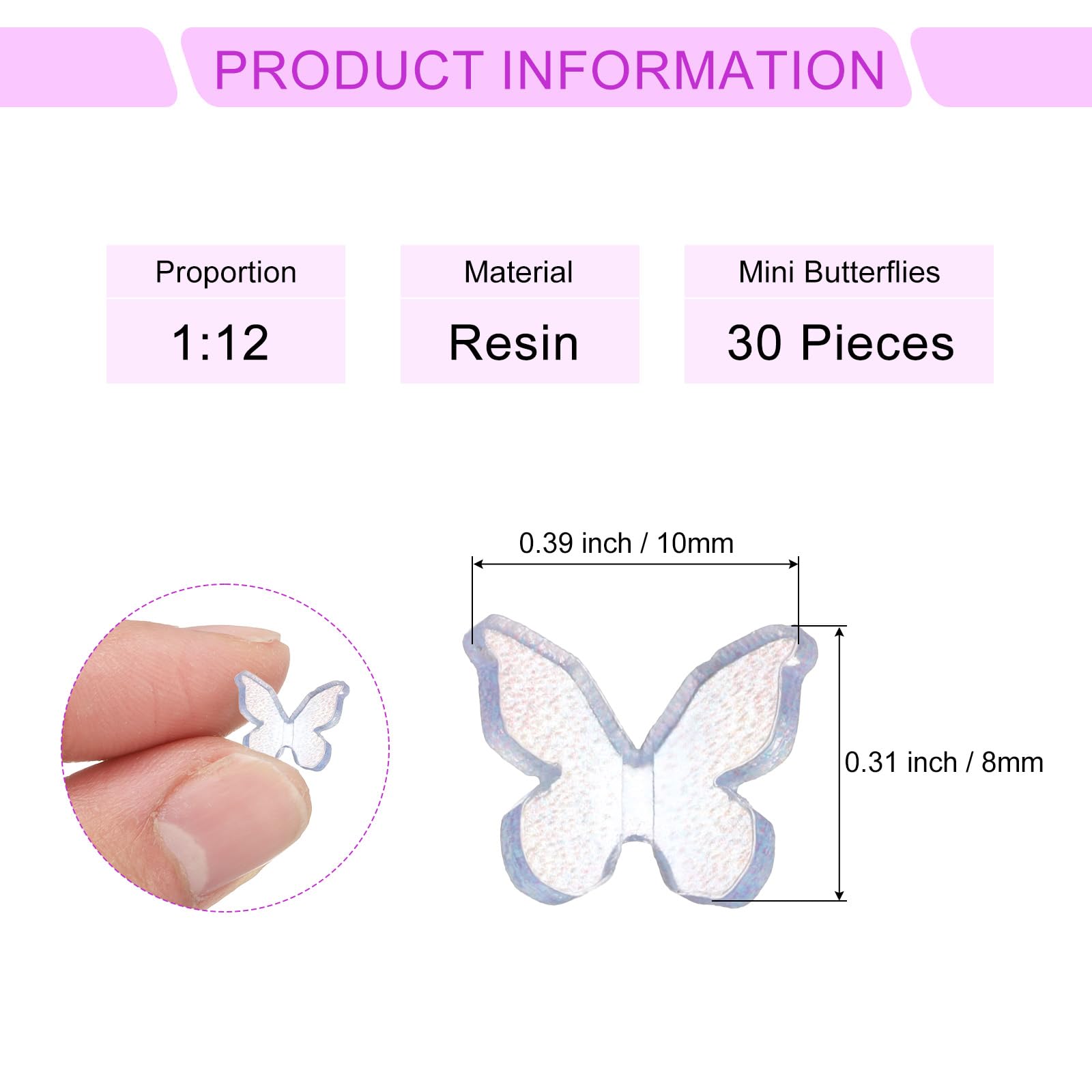 CoCud Mini Resin Butterflies, 8mm Length, Resin Miniature Dollhouse Accessories Light Blue - Image 2
