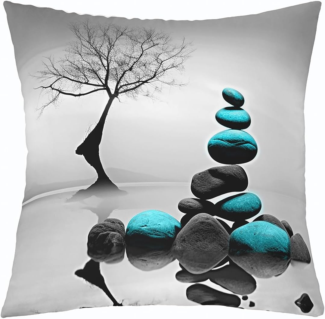 Feelyou Blue and White Marble Throw Pillow Covers 24"x24" Modern Marble Aesthetic Pillow Case Cushion Cover Retro Watercolor Artwork Design Throw Pillowcase for Sofa Abstract Gold Marble Cushion Case