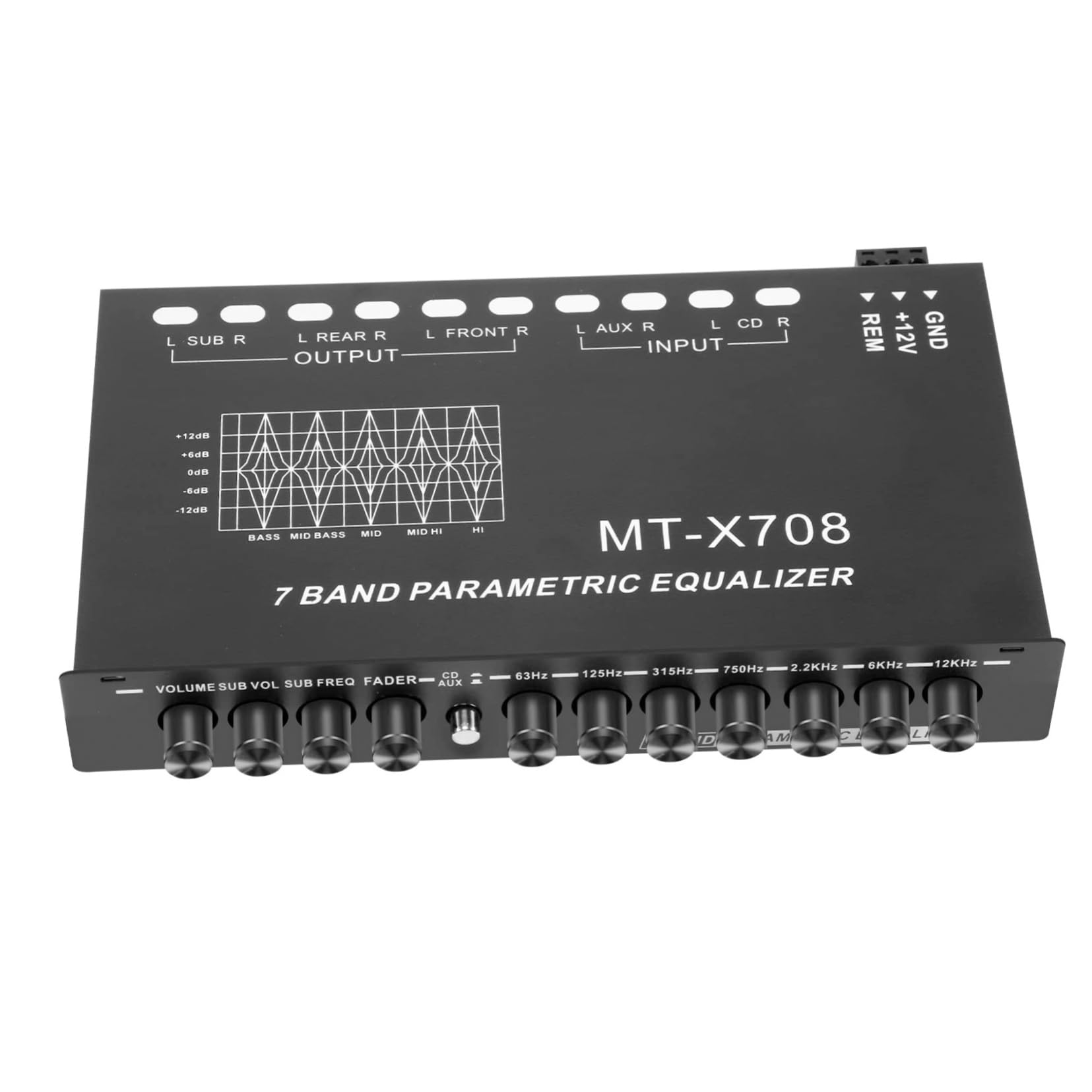 Ecualizador para Coche de Audio 7 Bandas, Metal Negro, Seis Canales