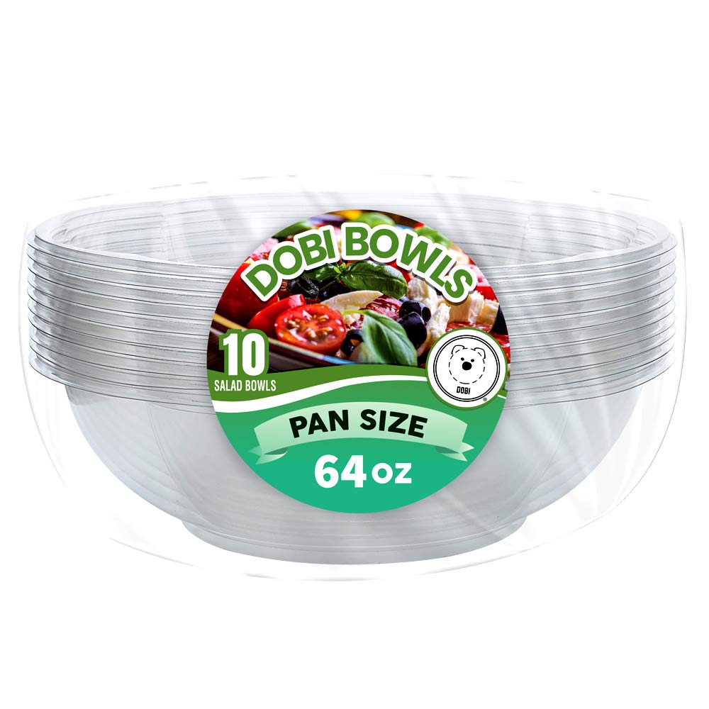 Large Salad Bowls with Lids [10 Pack 64 oz.] Disposable Clear