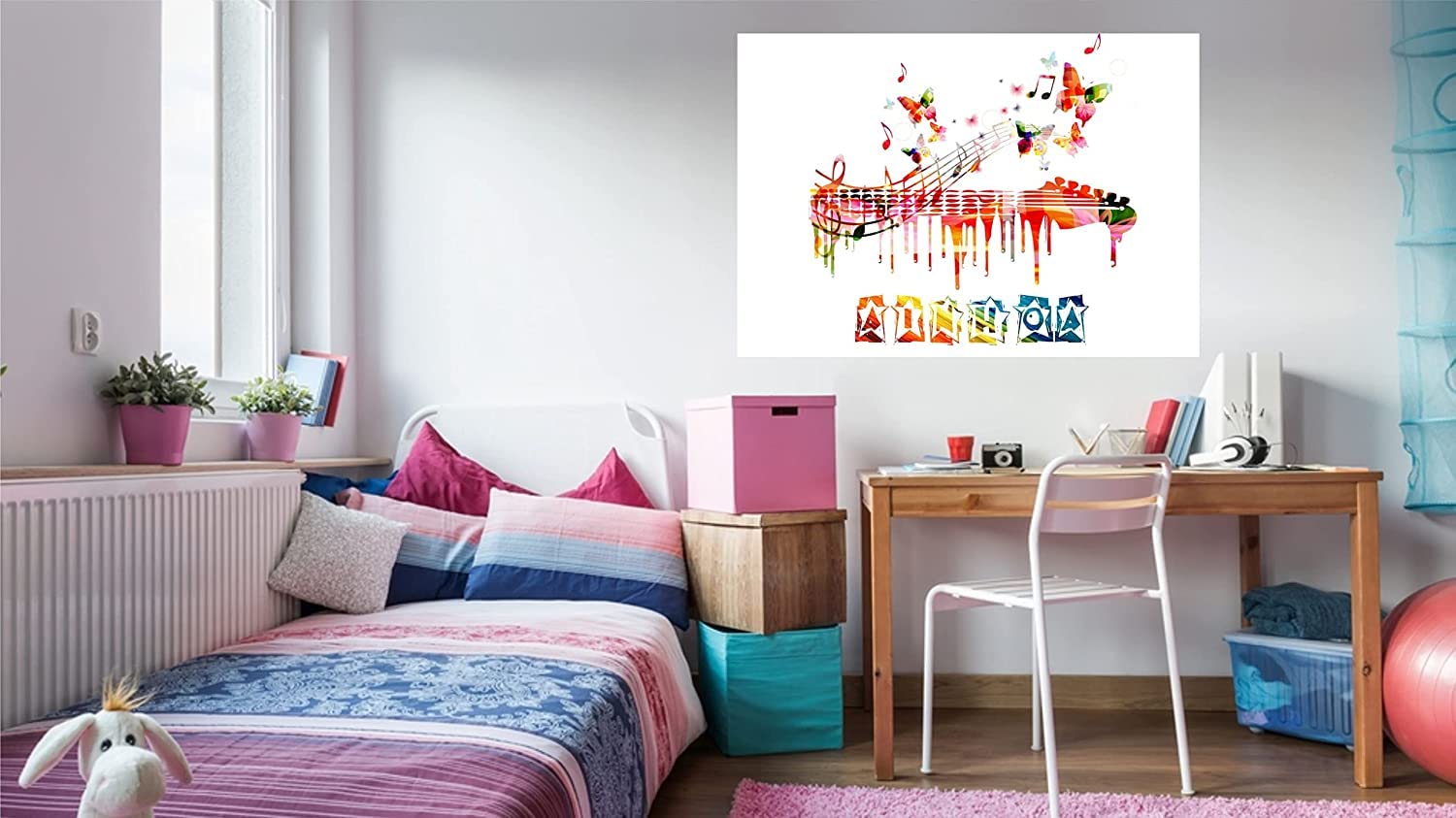 Cuadro personalizado con nombre, cuadro personalizado para habitacion niñas dibujo Guitarra music 001, Regalos Personalizados, Cuadros para Habitación Infantil o juvenil(120x85)