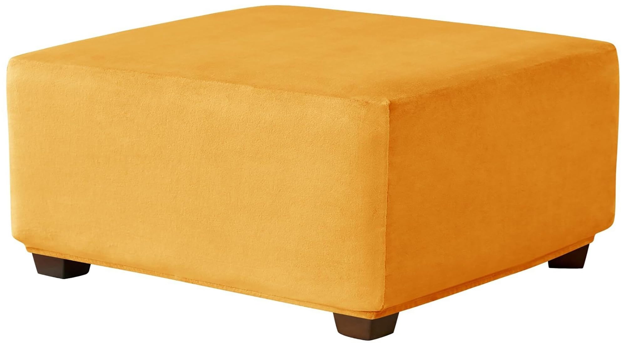 RTSFKFS Stretch Ottoman Foot Rest Covers Square, Smooth Velvet Ottoman Slipcover Soft Storage Stool Cover Footstool Slipcover for Living Room Furniture Protector(Yellow,22"/55cm)