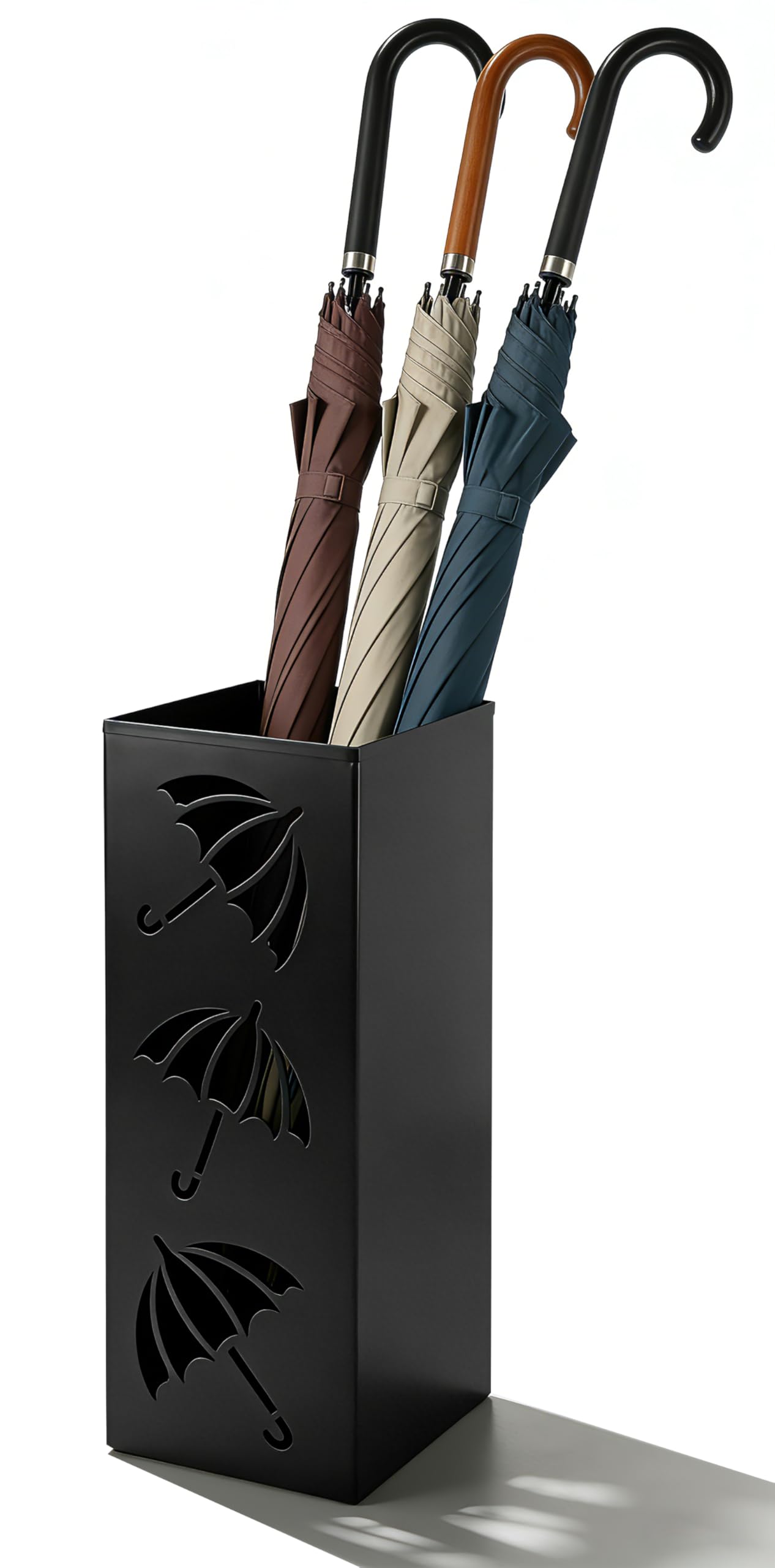 Seuqhck Metal Umbrella Holder, Square Freestanding Umbrella Stand Bucket Storage Indoor for Entryway, 6.3 x 6.3 x 16.3 Inch - Black