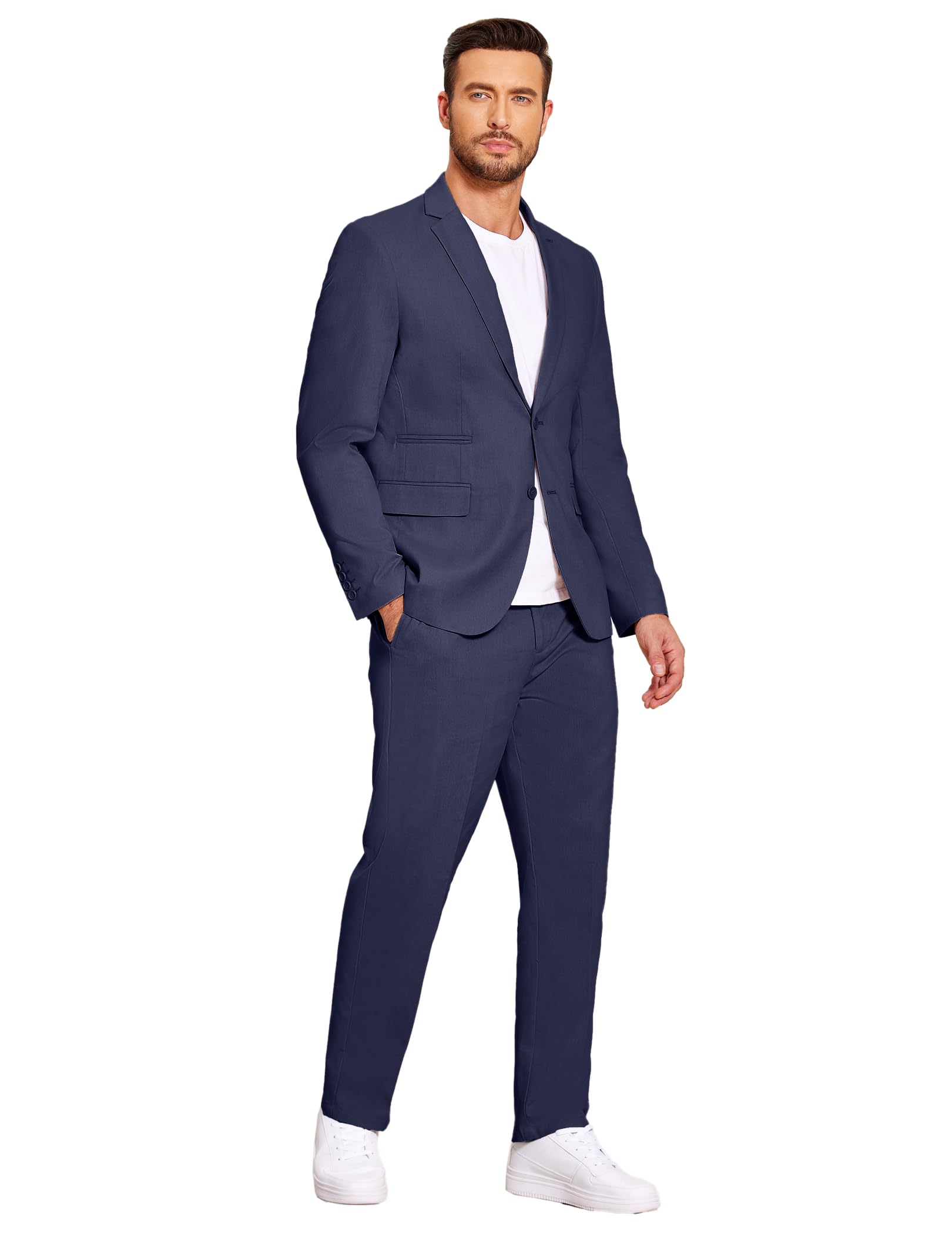 COOFANDY Abito da uomo in 2 pezzi in lino, vestibilità regolare, casual, leggero, con giacca e pantaloni