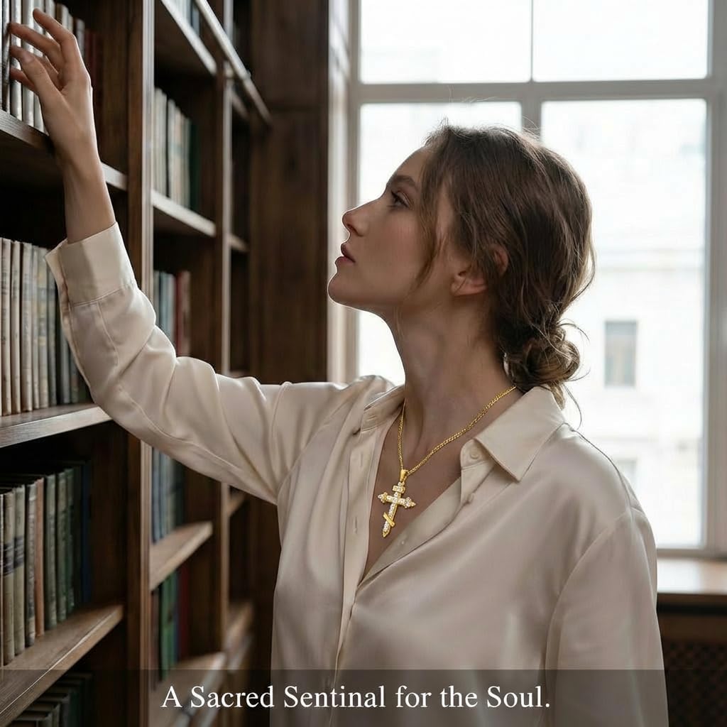 14K Gold Plated Orthodox Cross Necklace for Women Men, 925 Sterling Silver Pendant, Russian Orthodox Faith Jewelry for Birthday Gifts Daily Wear Parties 18"-20" Adjustable, Come with Box