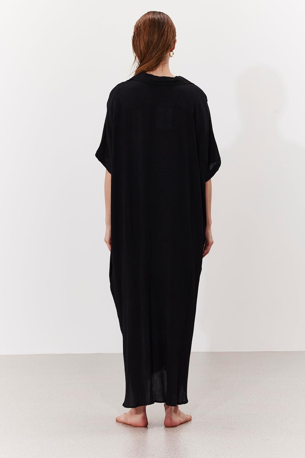 Gottex Beach Life Solena Crêpe Oversized Shirt Dress Cover-Up - Button Closure, Side Slits, Side Pockets, Short Wide Sleeves