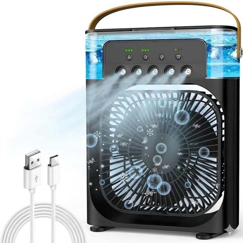 Image of Drumstone TopRated 𝟏𝟓𝐘𝐫 𝐖𝐚𝐫𝐫𝐚𝐧𝐭𝐲 Portable AC Fan for Room Cooling, Mini Evaporative Air Cooler with 3 Wind Modes, 1 /2 /3 Hour Timer and Adjustable 60 Airflow, LED Night Light - Black
