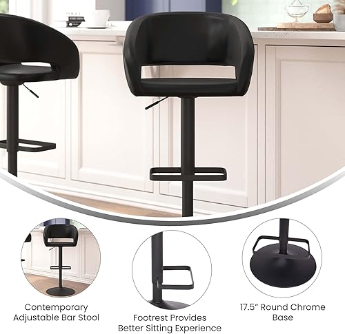 Miniatura 75 de Flash Furniture Erik Taburete de bar contemporáneo de altura ajustable con reposapiés y respaldo medio redondeado, taburete tapizado de altura de