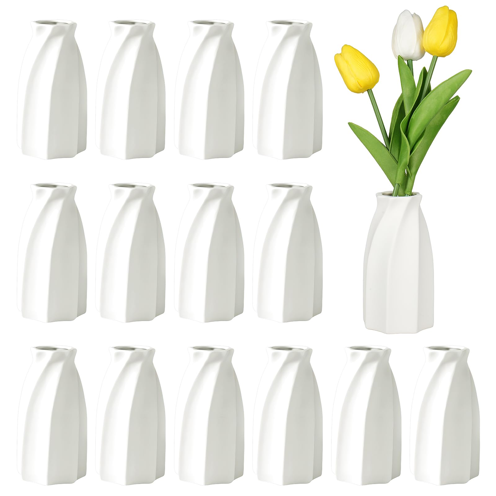 15pcs White Ceramic Bud Vases Bulk, 3.8 Inch Boho Small Vases in Bulk for Flowers, Mini Vases for Centerpieces for Dry Flowers, Pampas Garss for Home