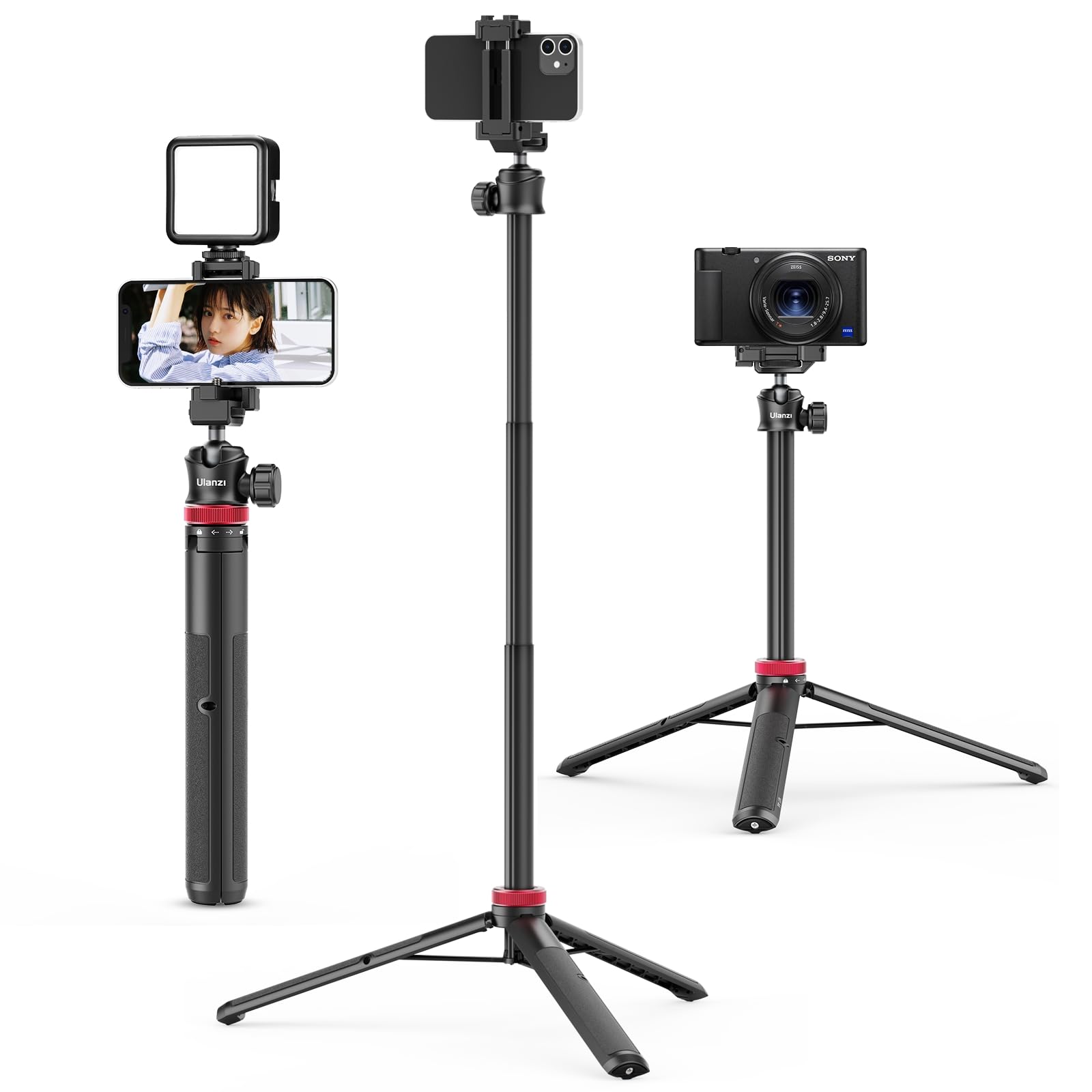 ULANZI MT-44 - Trípode Extensible para Teléfono, 59 Pulgadas, 360° de Cabeza de Bola, Ligero para Viajes - Negro -