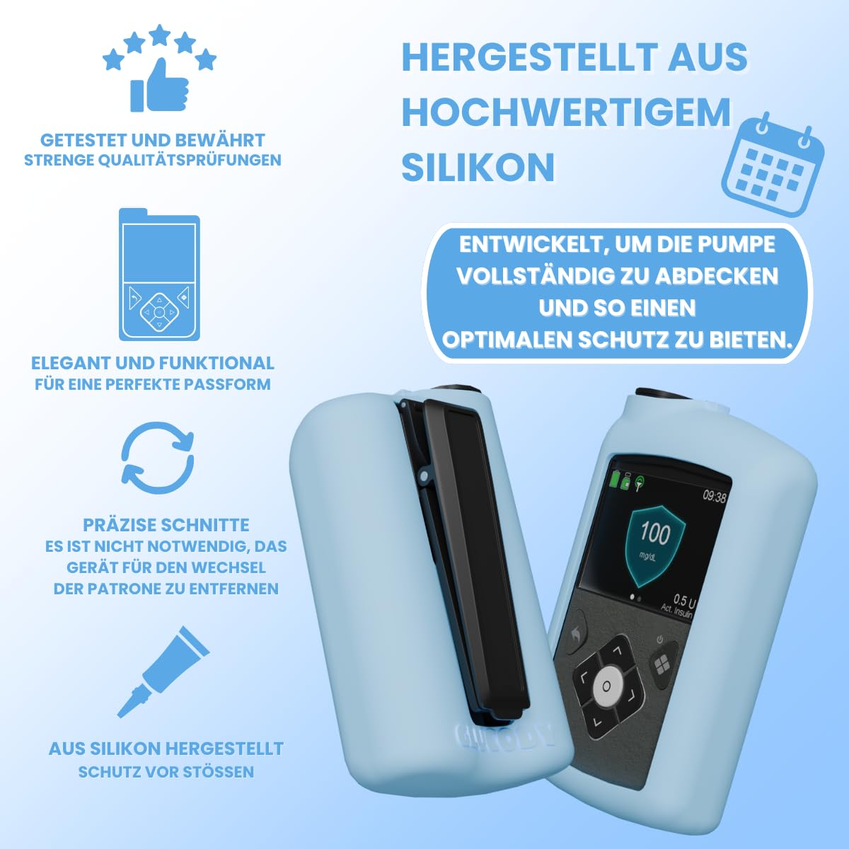 Schutzhülle aus Silikon für Medtronic Insulinpumpe, kompatibel mit Allen Medtronic-Modellen, langlebig (Schwarz)
