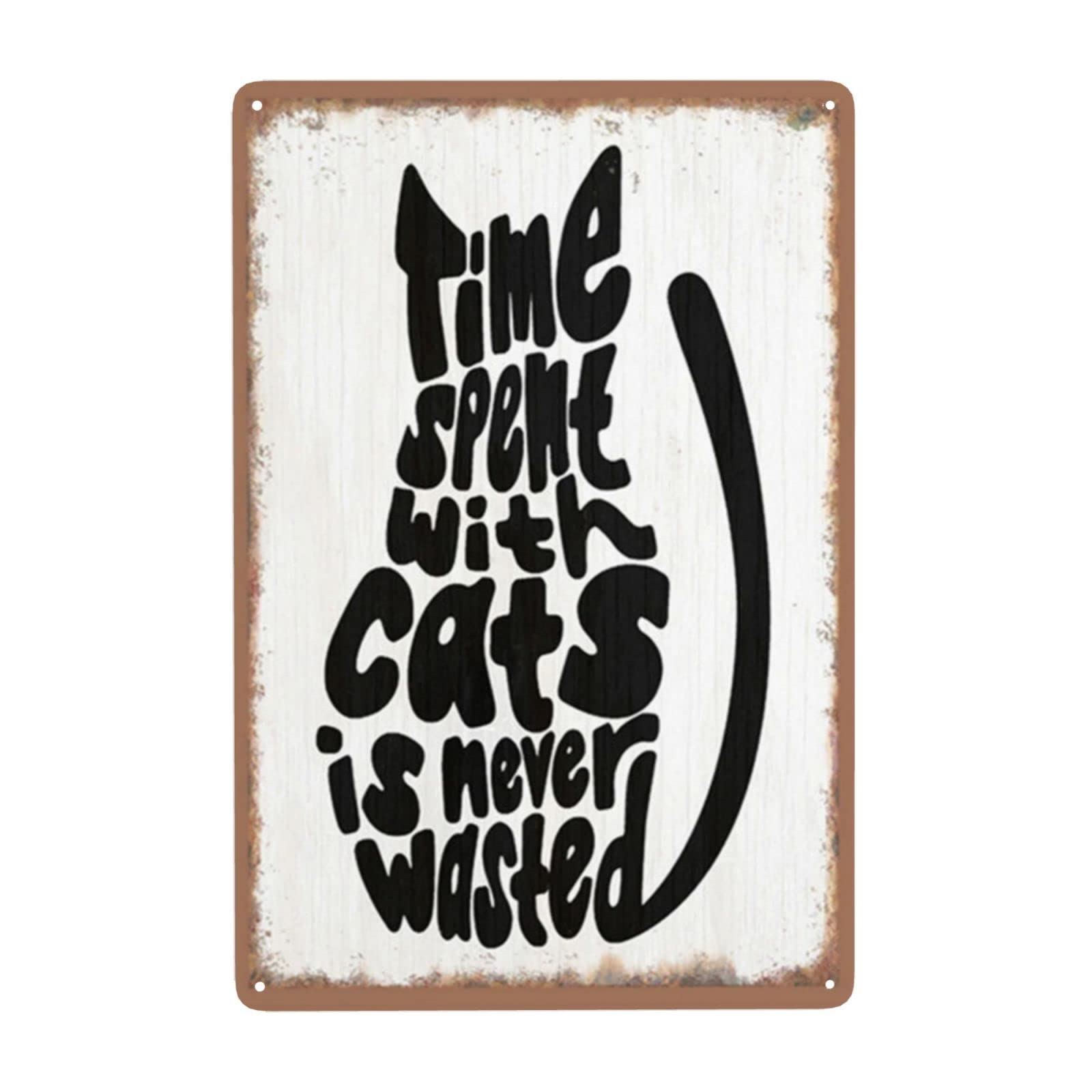 WADORN Targa In Metallo Divertente Per Palestra: "Time Spent With Cats And Gym Is Never Wasted" - Con Gatto Sollevatore - 20x30 Cm - 2