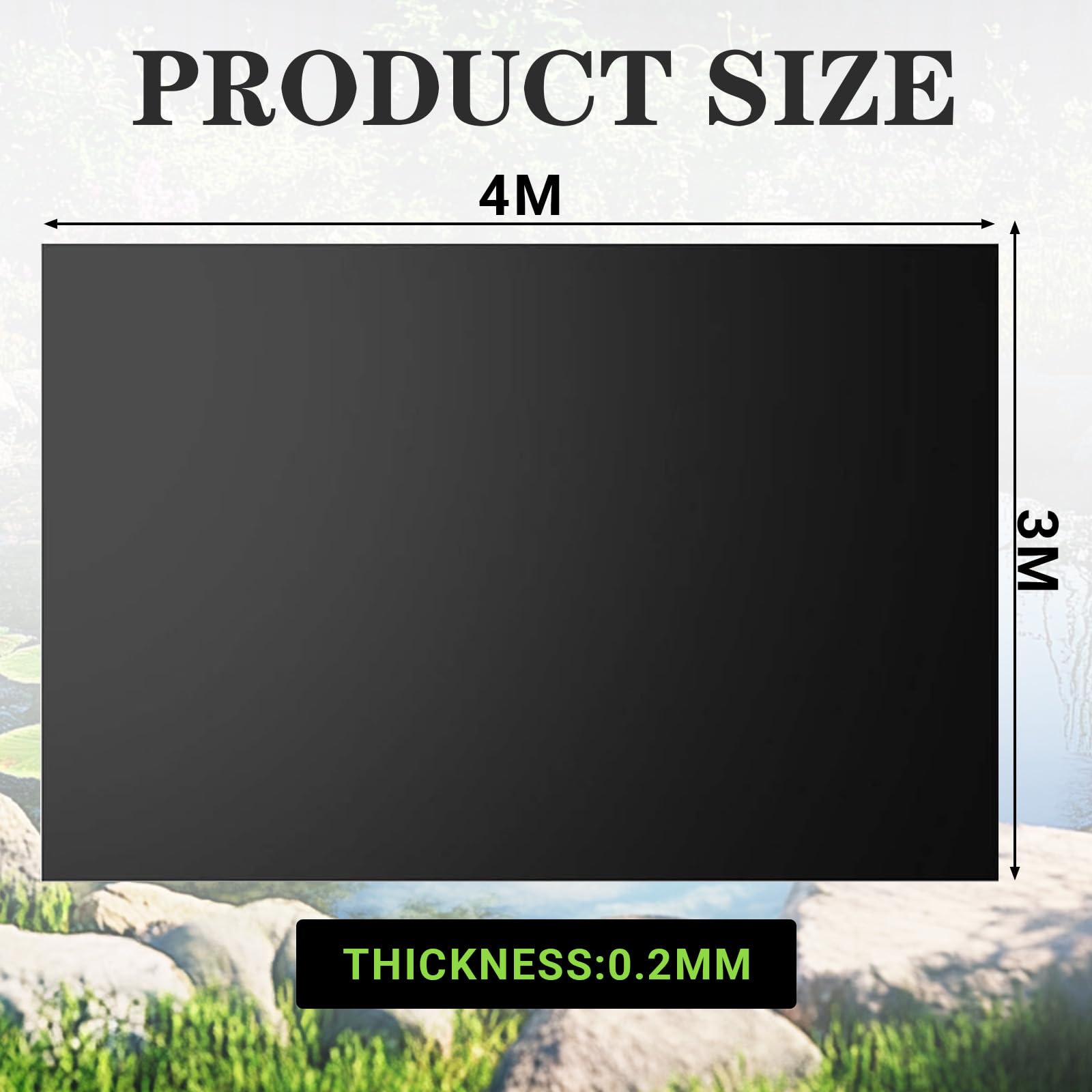 3x4m Teichfolie, Teichfolien Schwimmteich Folie | Wasserdicht leckdest Gartenteich Teichplane Schwarz HDPE für Fischteiche, Brunnen, Wassergarten und Wasserfall Stärken 0.2 MM