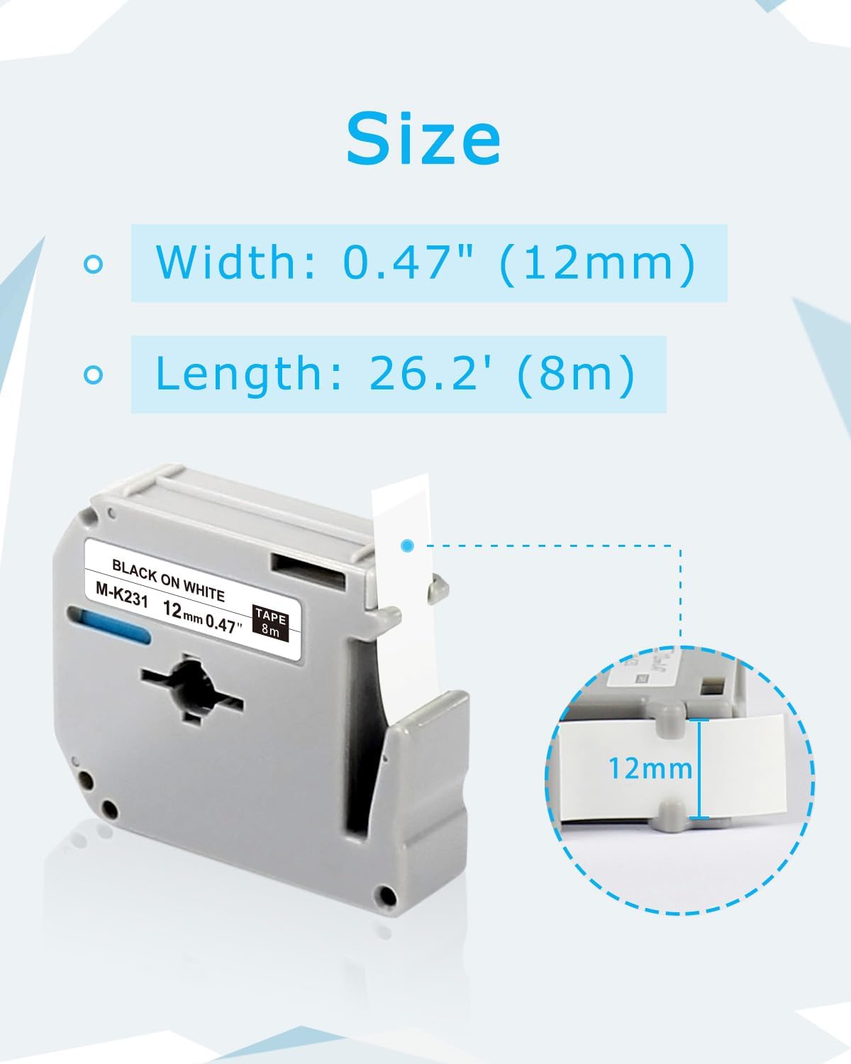 UNOKA Compatible with Brother Label Maker Tape M-K231 M-K231s M231 MK231 MK231s 12mm 0.47 White, M Tape Refill for Ptouch Model PTM95 PT-90 PT-80 PT-70 PT-65 PT-45 PT-55, 8-Pack