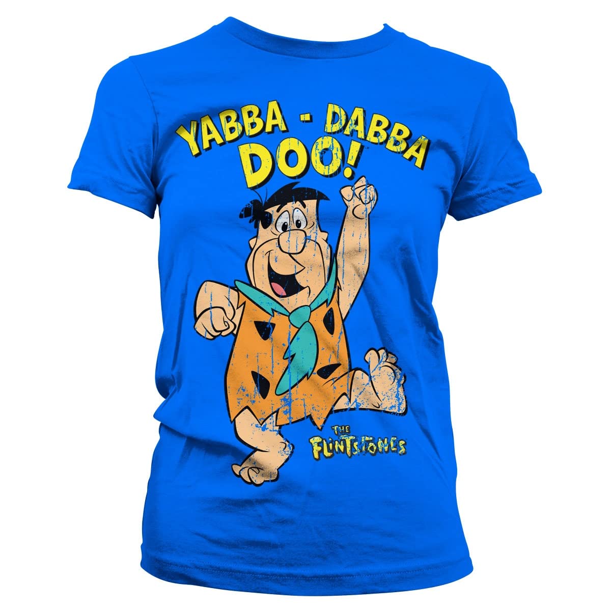 the flintstones Officially Licensed Yabba-Dabba-Doo Women T-Shirt (Blue), Large