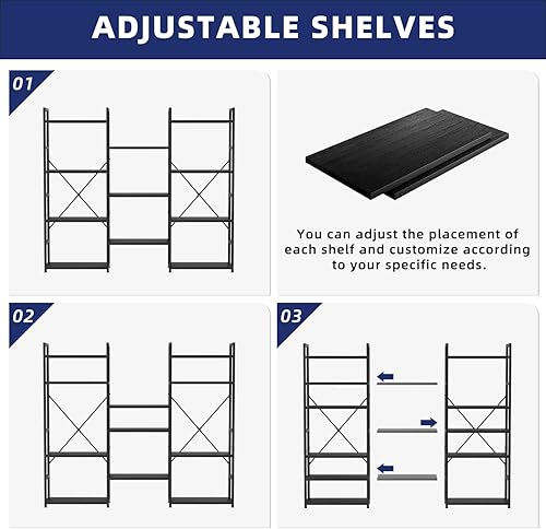 Miniatura 5 de NUMENN Estantería triple ancha de 5 niveles, estilo industrial rústico con 14 estantes abiertos, mueble alto moderno para dormitorio, sala de estar
