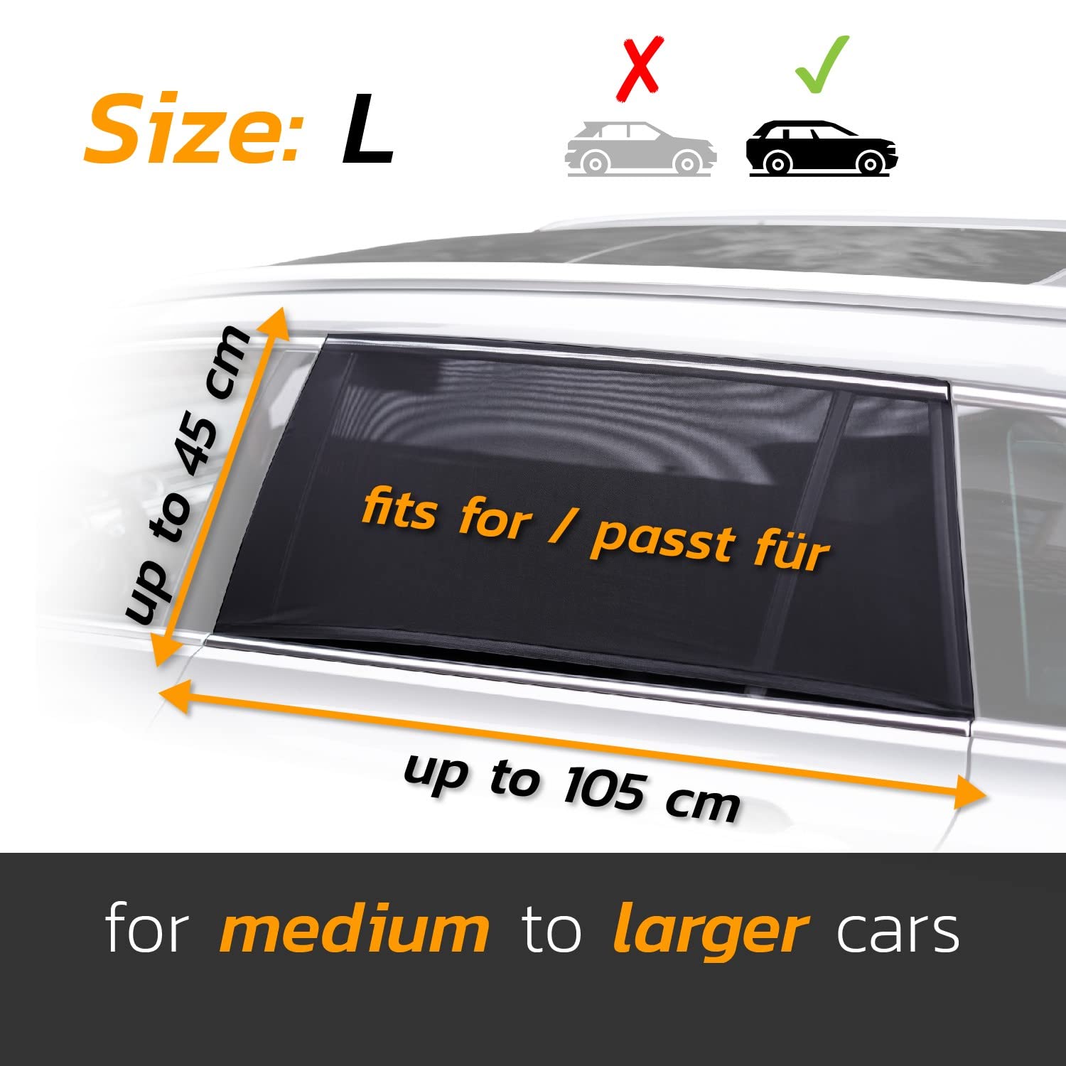 Caramaz - Tendine parasole auto bambini, con protezione dai raggi UV, copertura senza interruzioni, Calza parasole auto, con stampa amorevole, Set di 2, Taglia L