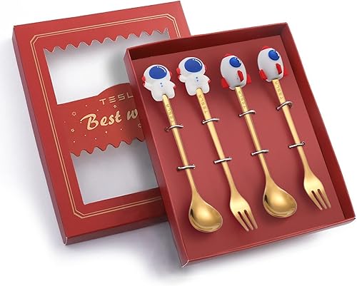 KIKIMO Juego de cubiertos dorados para Tesla Model 3YSX 4 piezas juego de utensilios para servir cubiertos juego de cucharas y tenedores para