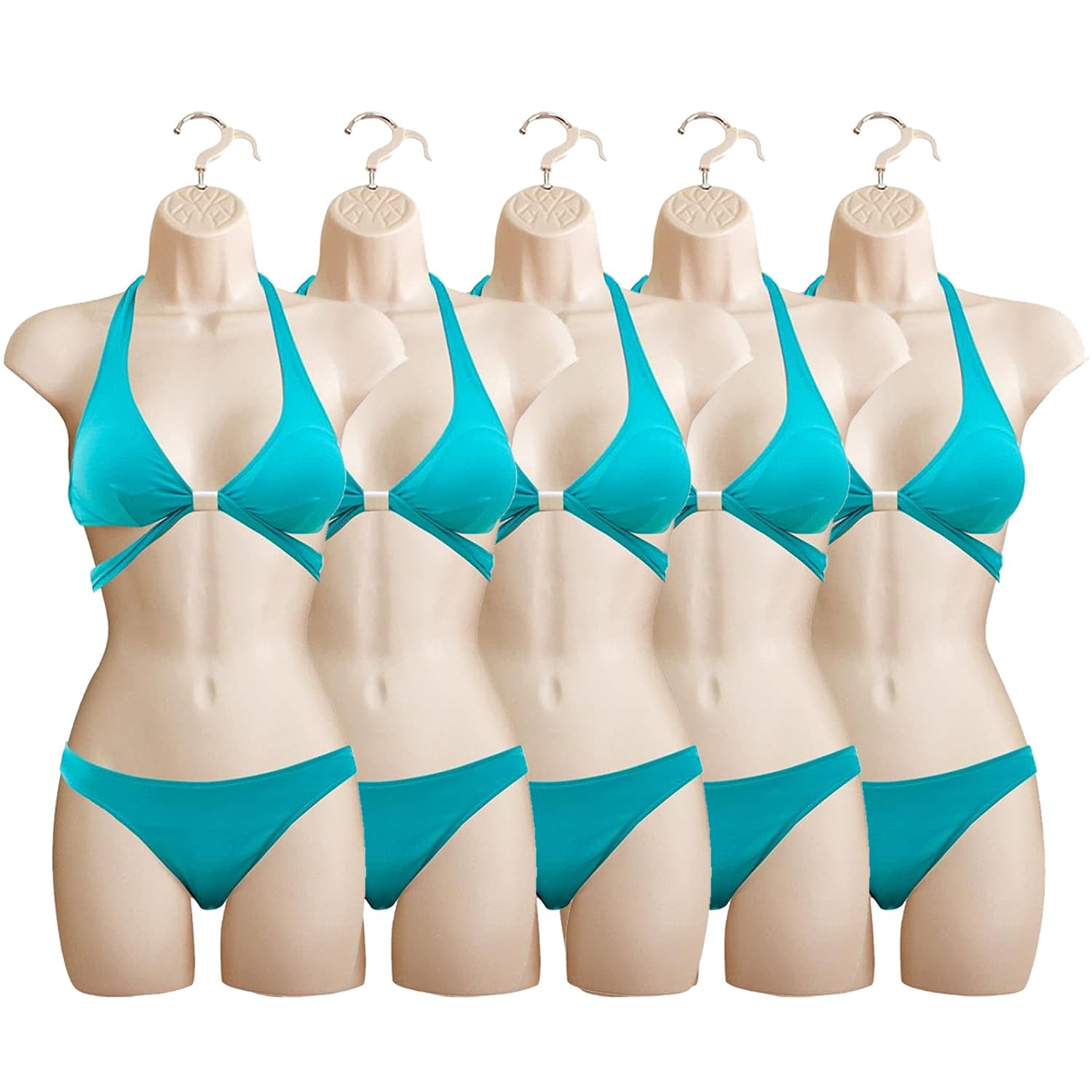 DisplayTown Flesh Female Mannequin Hip Long Hollow Back Body Torso Dress Form & Hanging Hook, S-M Sizes (5 Pack, Flesh)