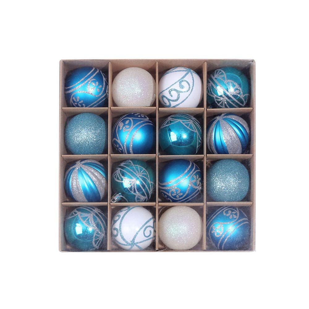 16pcs/set Christmas Balls 6cm,Morbuy Assorted Shatterproof Ball Xmas Tree Hanging Ornament Hanging Christmas Ball Set for Xmas Home Festive Party Birthday Wedding Decoration (Blue and white)