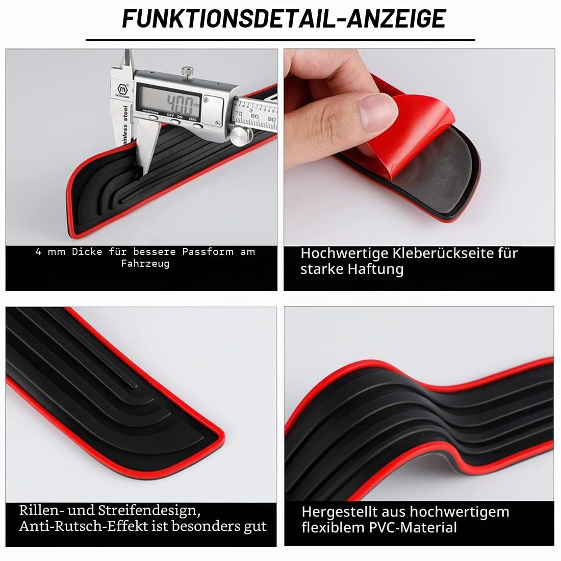 4 Stück Einstiegsleisten Auto,Auto Einstiegsleisten Schutz,schwellenschutz Auto,Einstiegsleistenabdeckung aus weichem PVC-Gummi für vordere/hintere Türen (Schwarz Rot)