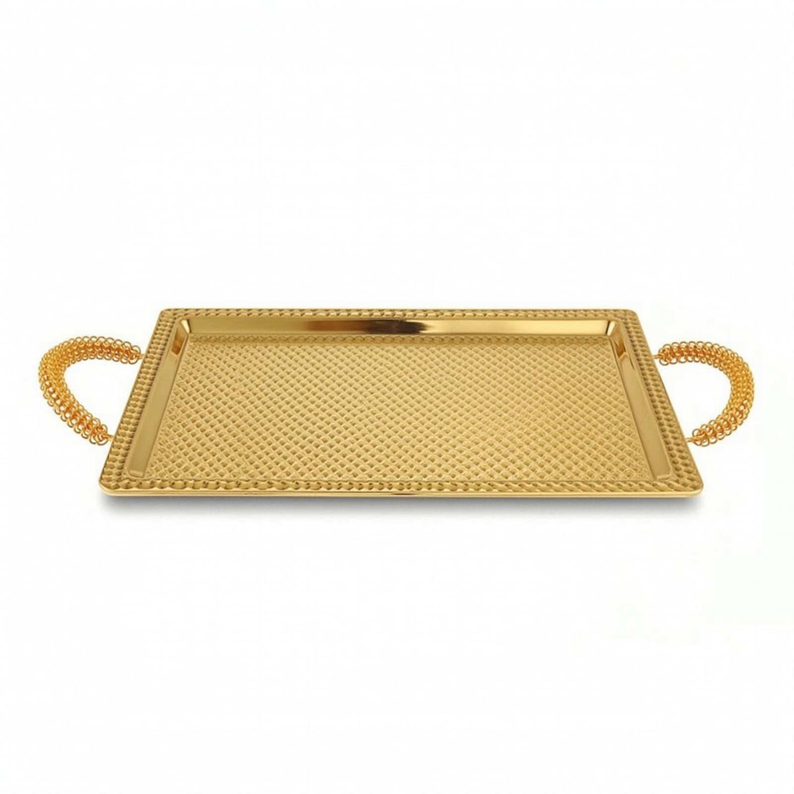 Amagogo Bandeja Cuadrada para Servir Bandeja Metálica Bandeja con Asas Bandeja Decorativa Acabado Brillante y Diseño Contemporáneo Que la Mesa Adecuada para, 42cm X 23cm X 4cm