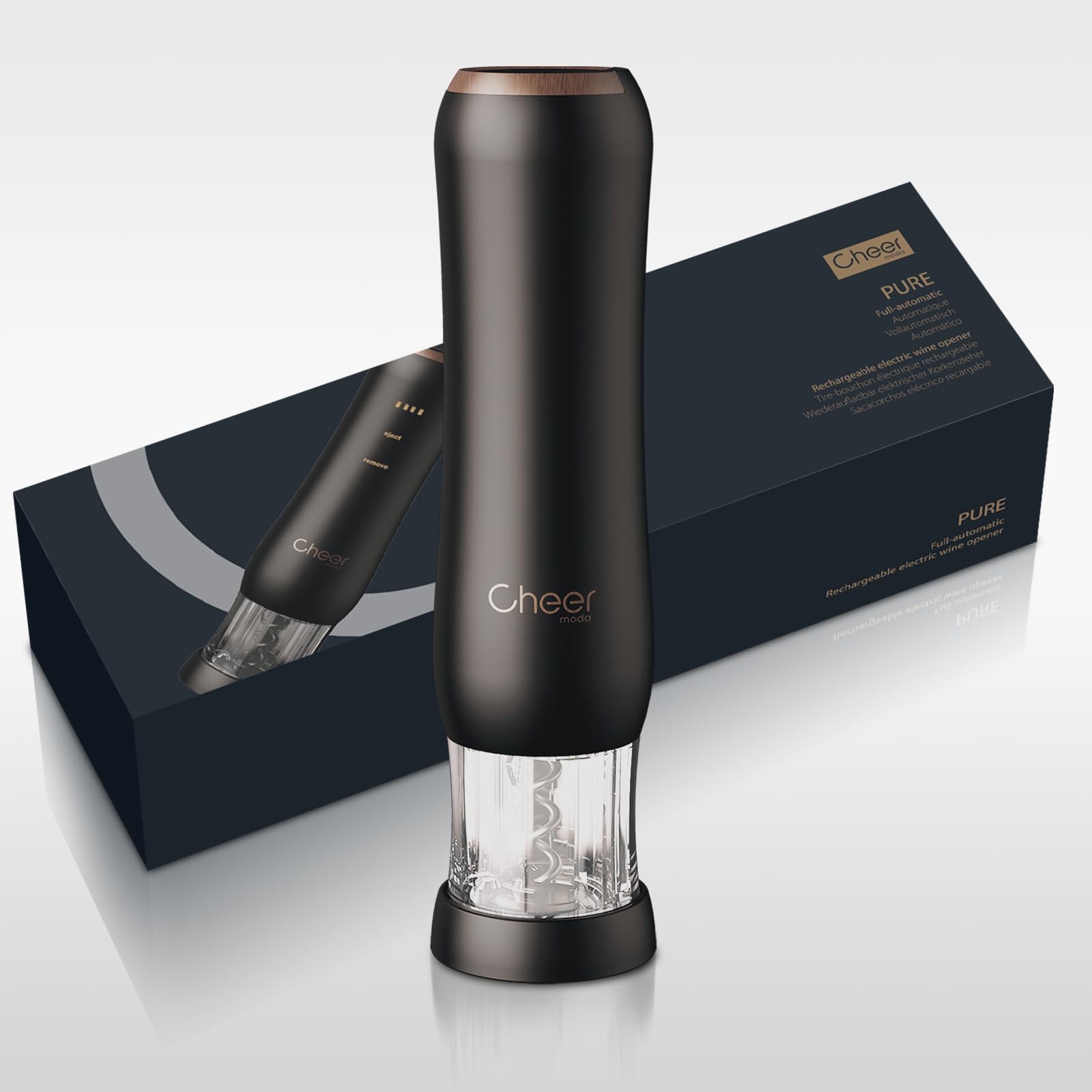 CHEER MODA Tire-bouchon électrique automatique rechargeable sans fil avec capteur de pression, design à une touche sans bouton, comprend un coupe-capsule, design français moderne, cadeau (Noir-1990S)