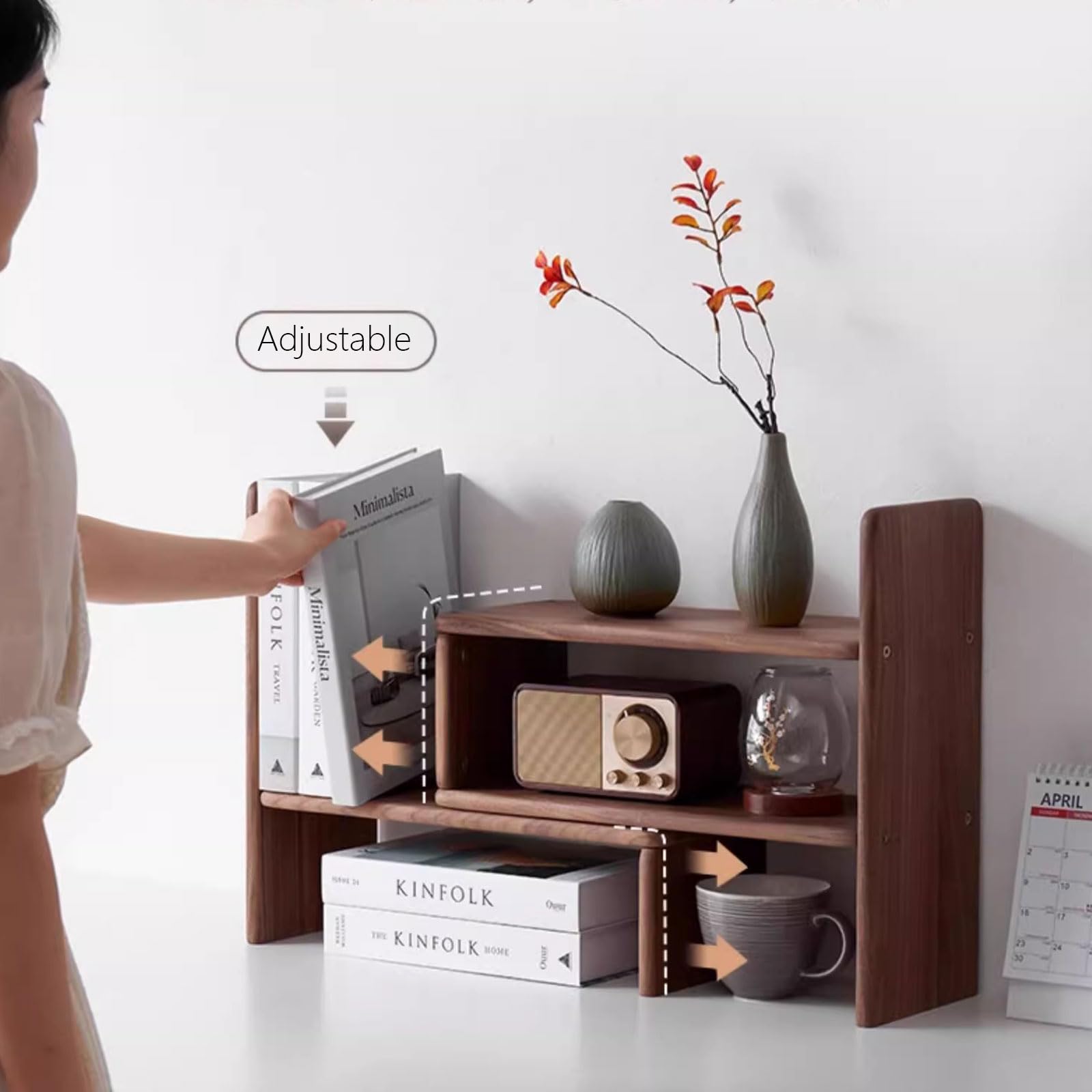 Regulowany mały serwis z książkami komputerowymi - Walnut Desktop Organizer Organizer Stojak do przechowywania biur - Rozszerzalne wyświetlacze szafy biurowe biurowe organizator biurka