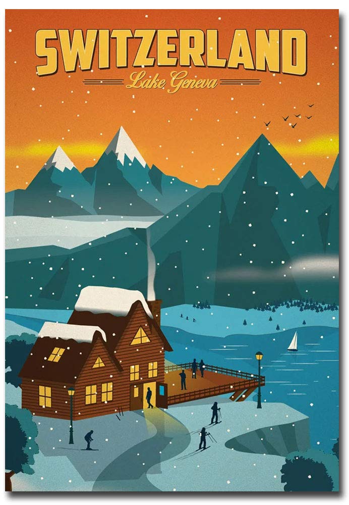 Switzerland Lake Geneva Travel Vintage Art Refrigerator Magnet Size 2.5" x 3.5"