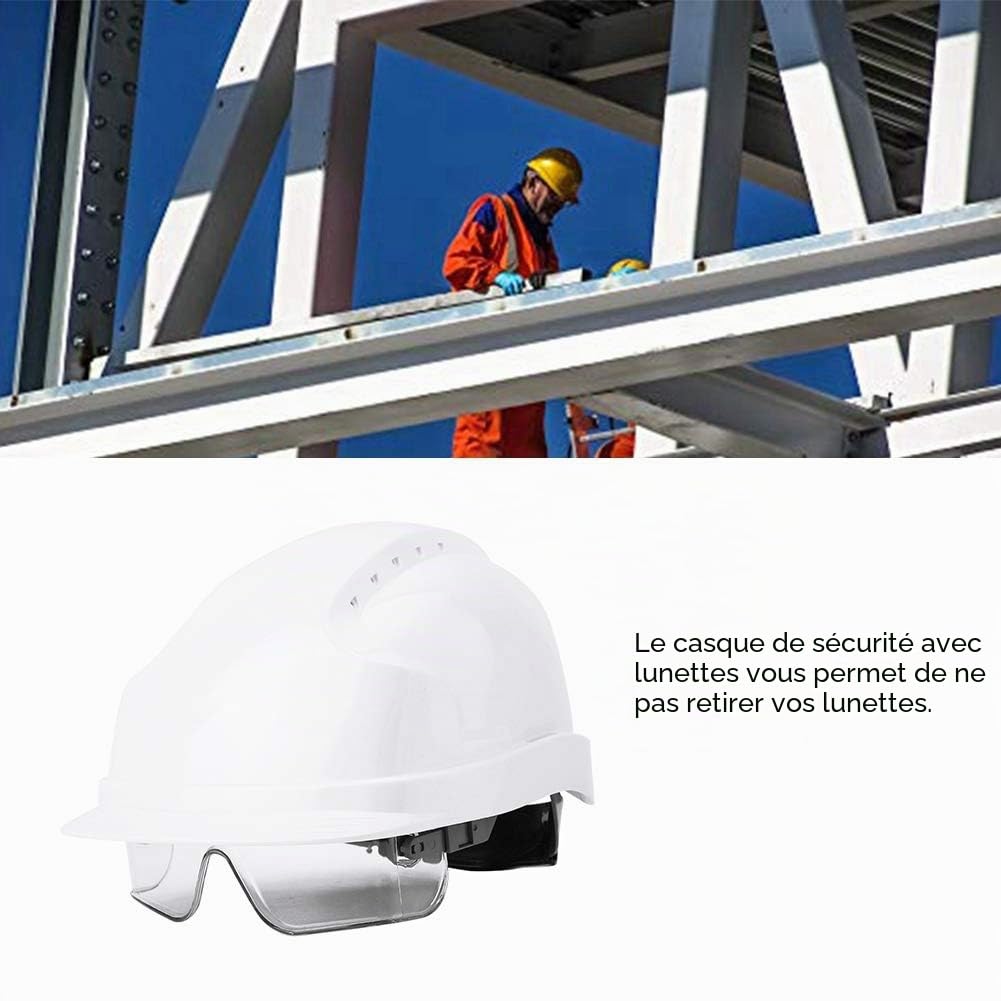 SYH&AQYE Casque de Sécurité, Casque à Visière, Casque de Sécurité avec Visière Et Protection des Oreilles Casque de Travail ABS Ventilé Léger Réglable pour la Construction Industrielle(Blanc)
