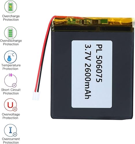 Miniatura 5 de Batería recargable Lipo de la batería de iones de litio del polímero de 3.7v 2600mAh 506075 con el conector del PH 6.6 ft m