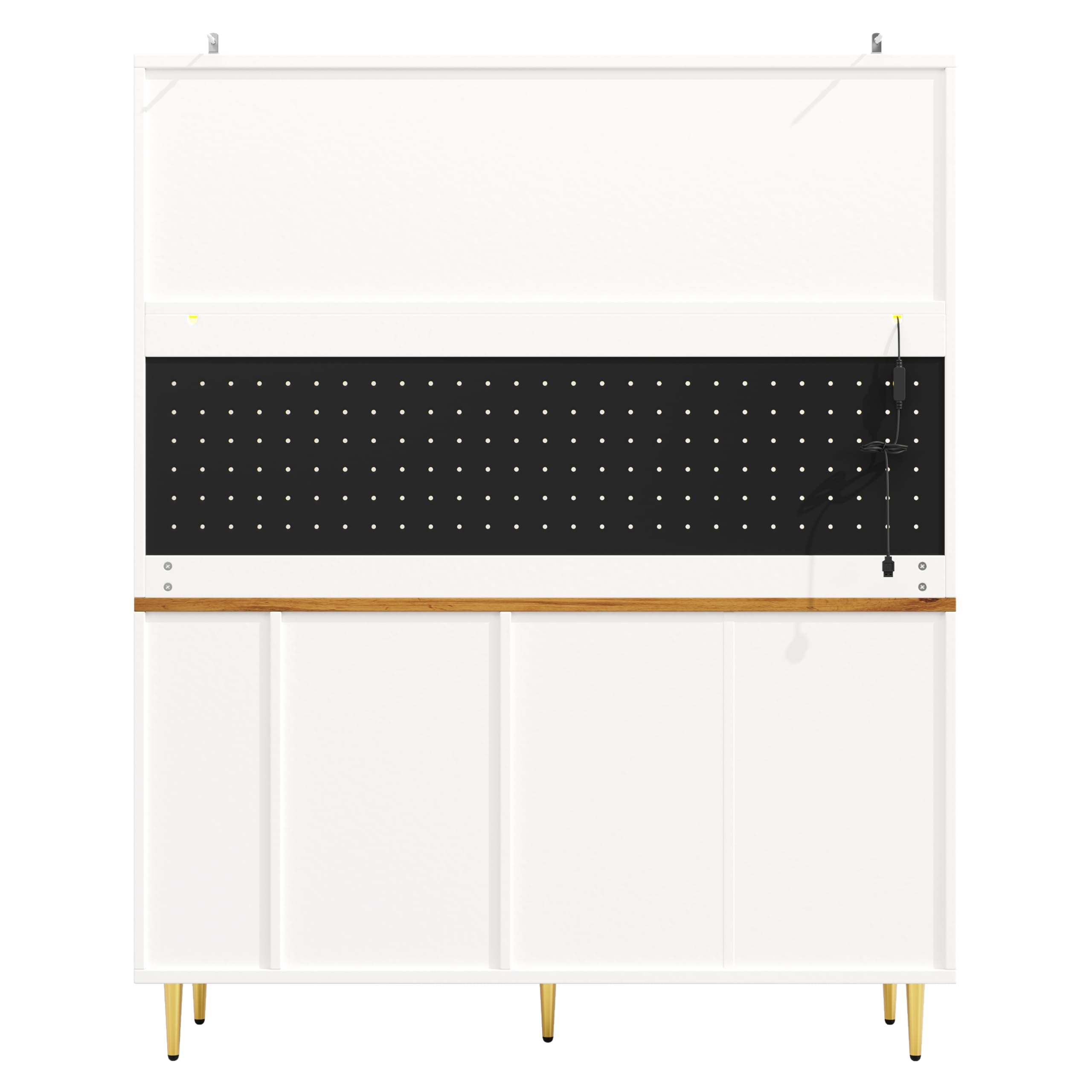 Kebnor Hochschränke fürs Wohnzimmer(145×24×171cm), Küchenschrank,Esszimmerschrank,Schränke mit LED-Beleuchtung,Hoher Schrank mit Lochwandregalen (Weiß)