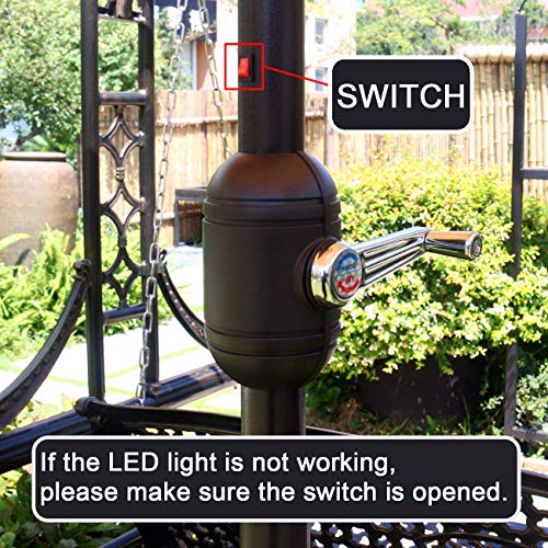 Image of Sunnyglade 9' Solar 24 LED Lighted Umbrella with 8 Ribs Adjustment and Crank Lift System for Patio - Black and White