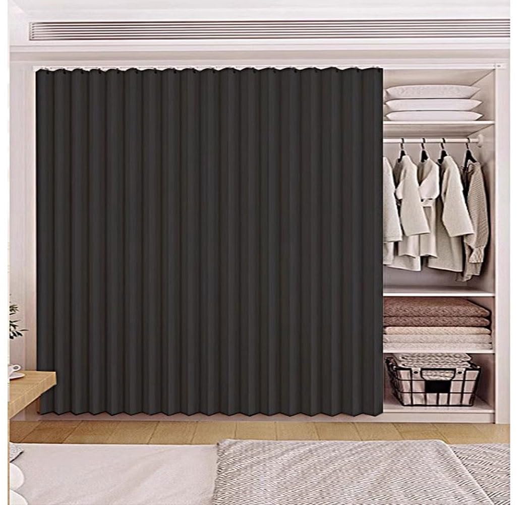 Eleganter schwarzer Raumteiler-Vorhang, 80 x 180 cm, wasserdicht, unter der Spüle, Küchengardine, stilvolle Plissee-Verdunklungsvorhänge für Innentüren, inklusive Schiebestange
