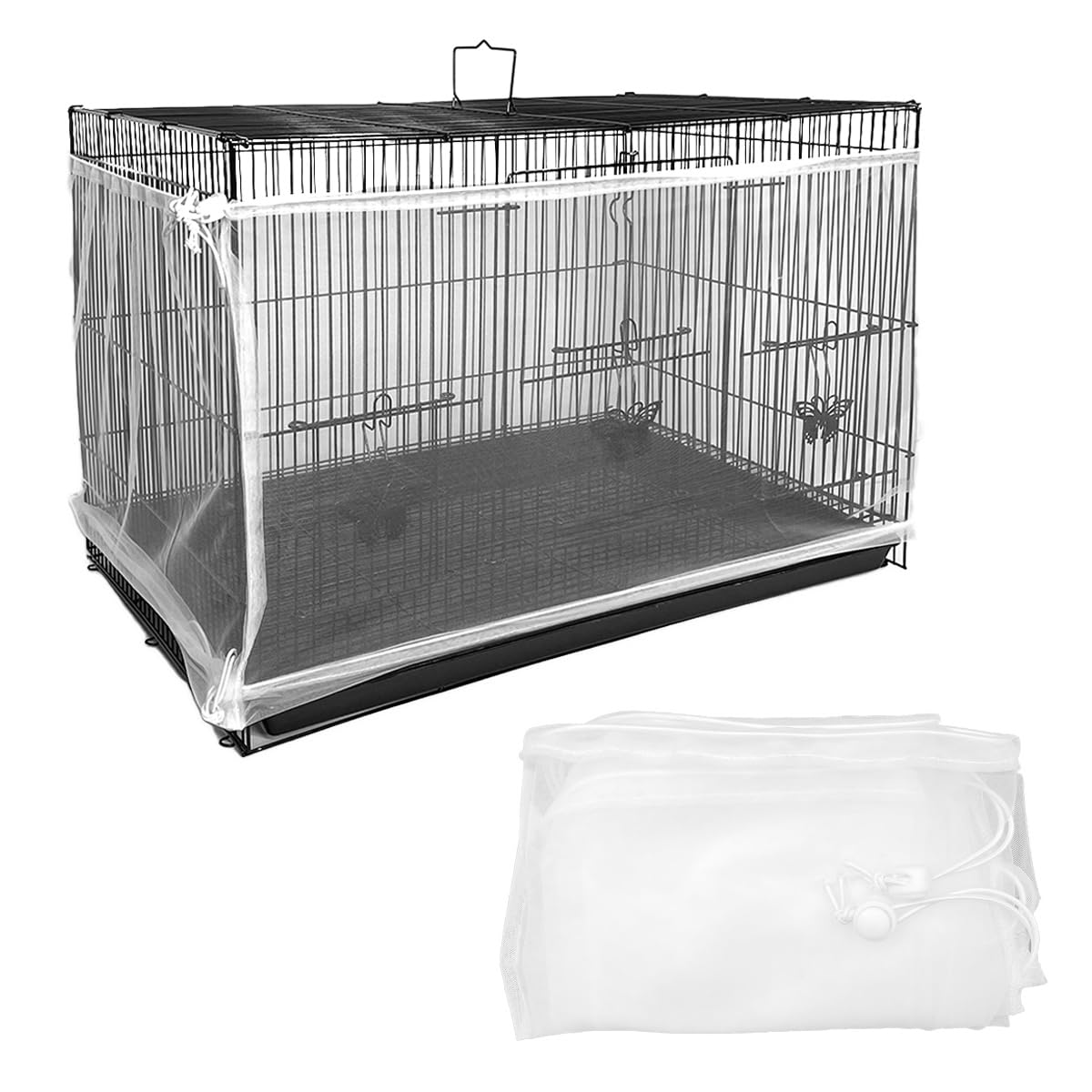 Licqic ['White'] Bird Cage Seed Catcher, Adjustable Birdcage Cover, Stretchy Bird Cage Cover, White, 118.1 X 15 Inch/ 300 X 37 Cm